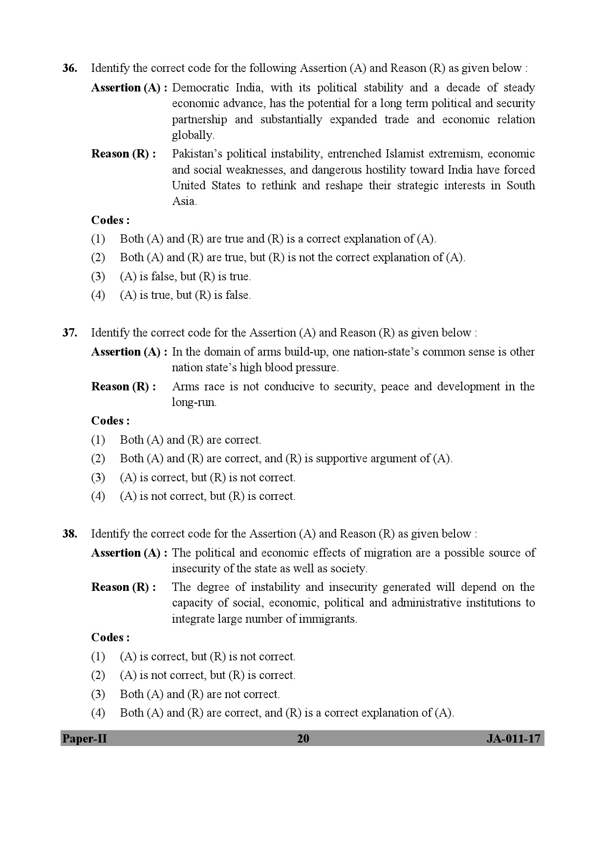 UGC NET Defence and Strategic Studies Question Paper II January 2017 20