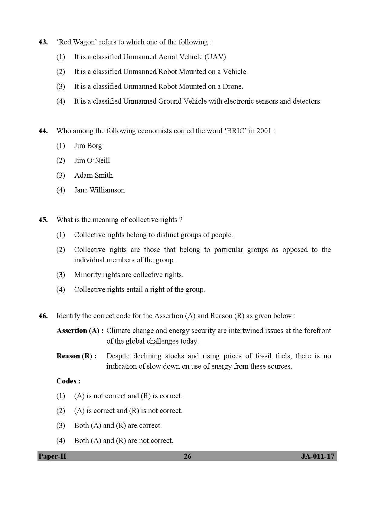 UGC NET Defence and Strategic Studies Question Paper II January 2017 26