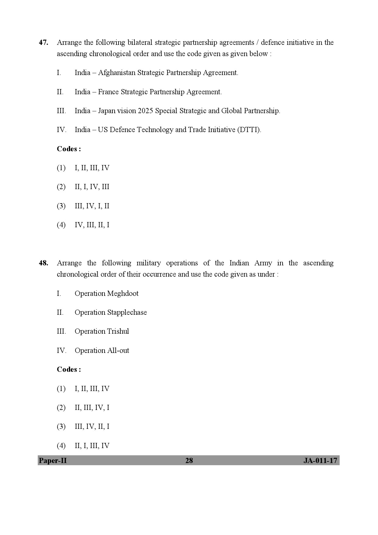 UGC NET Defence and Strategic Studies Question Paper II January 2017 28