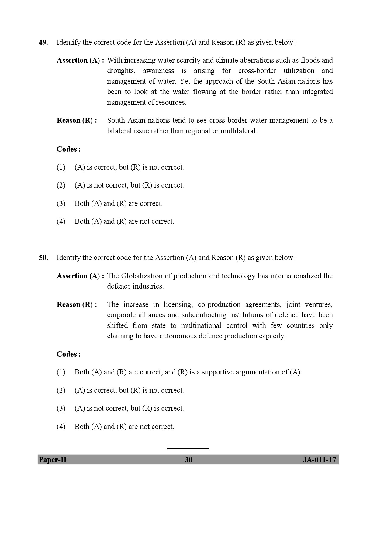 UGC NET Defence and Strategic Studies Question Paper II January 2017 30