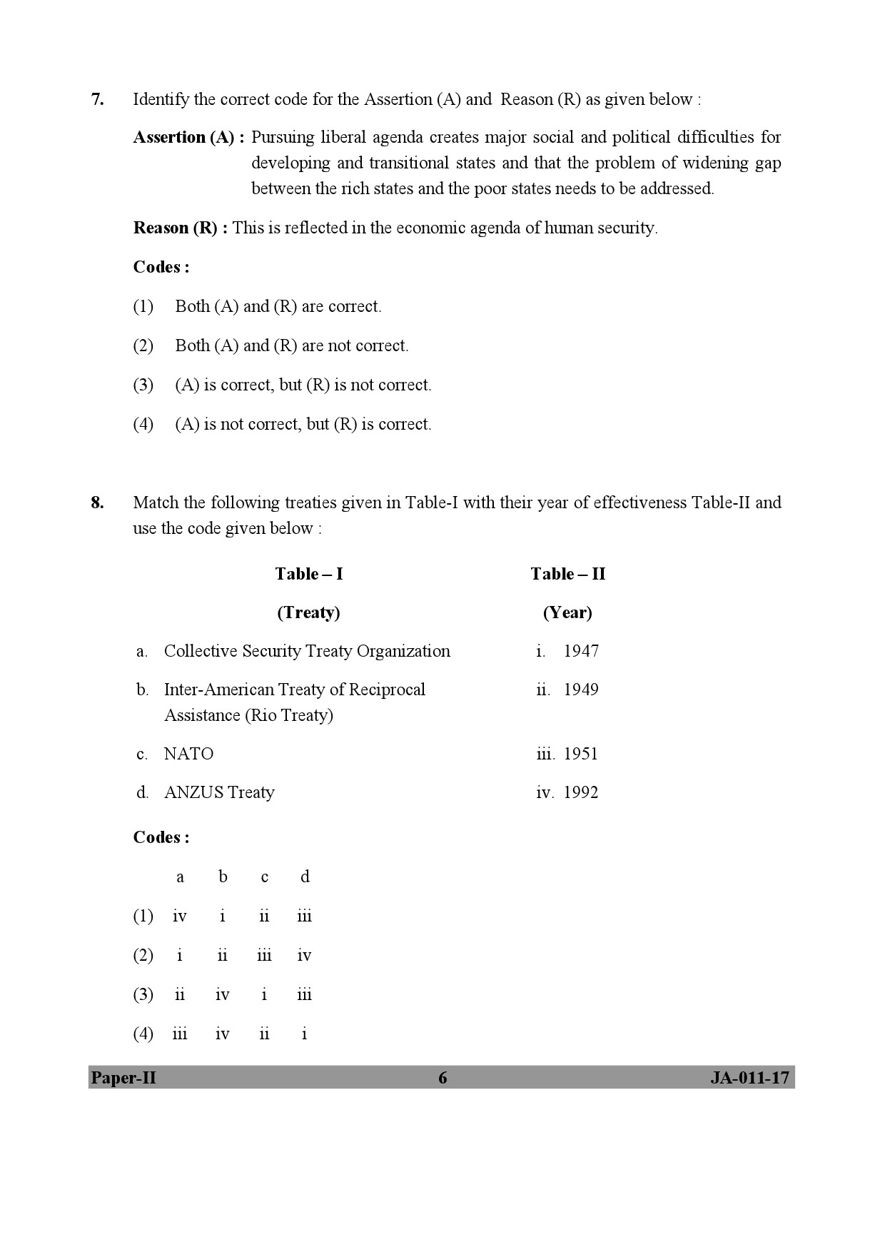 UGC NET Defence and Strategic Studies Question Paper II January 2017 6