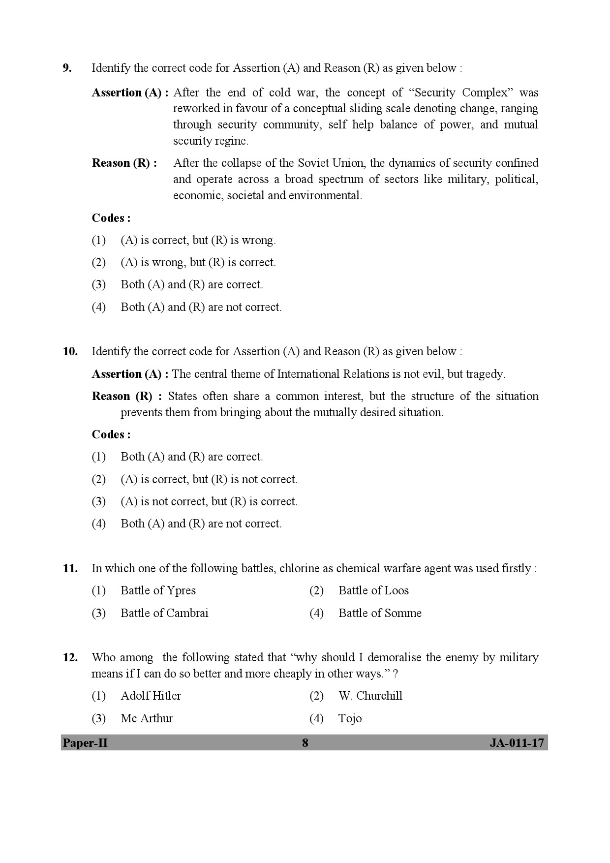 UGC NET Defence and Strategic Studies Question Paper II January 2017 8