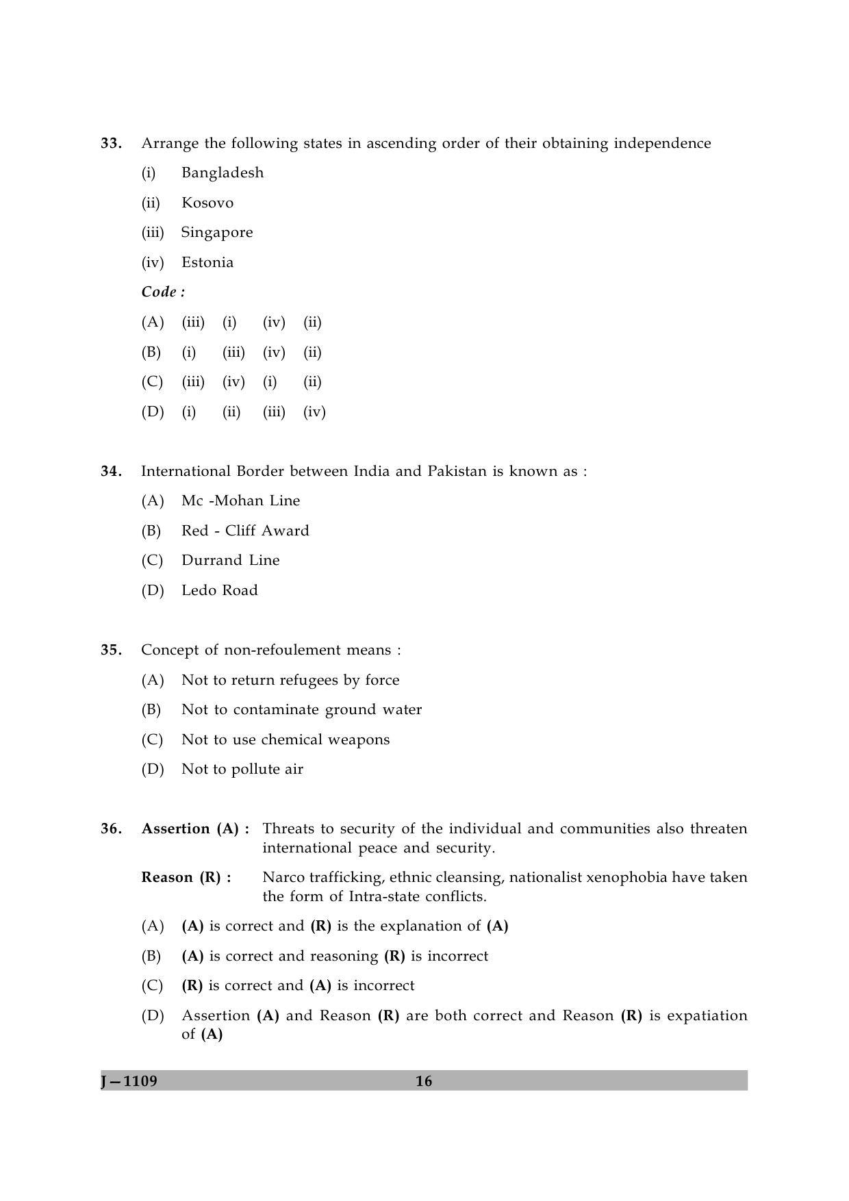 UGC NET Defence and Strategic Studies Question Paper II June 2009 16