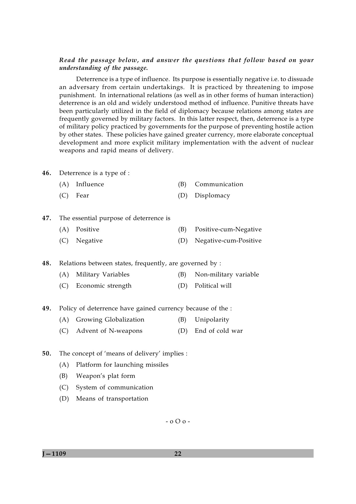 UGC NET Defence and Strategic Studies Question Paper II June 2009 22