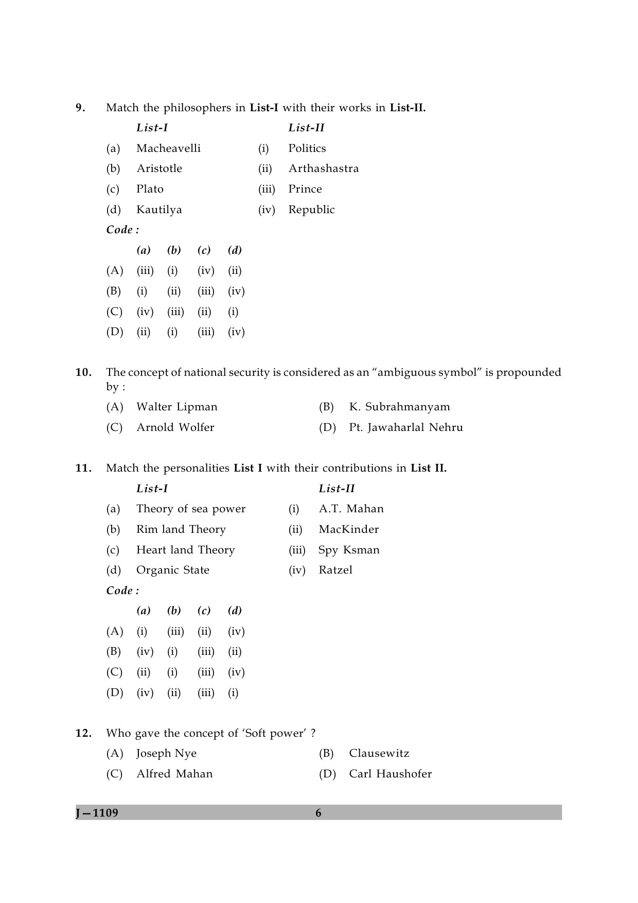 UGC NET Defence and Strategic Studies Question Paper II June 2009 6