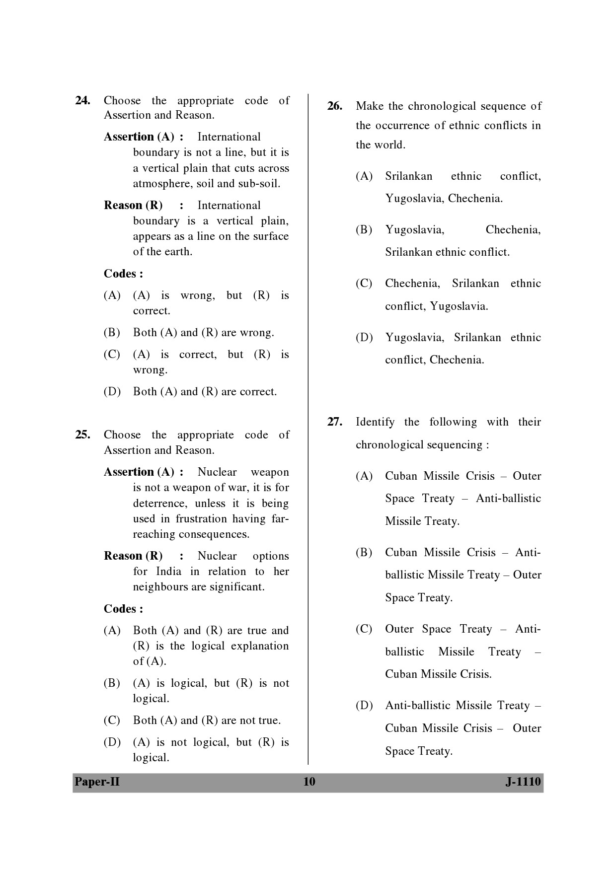 UGC NET Defence and Strategic Studies Question Paper II June 2010 10