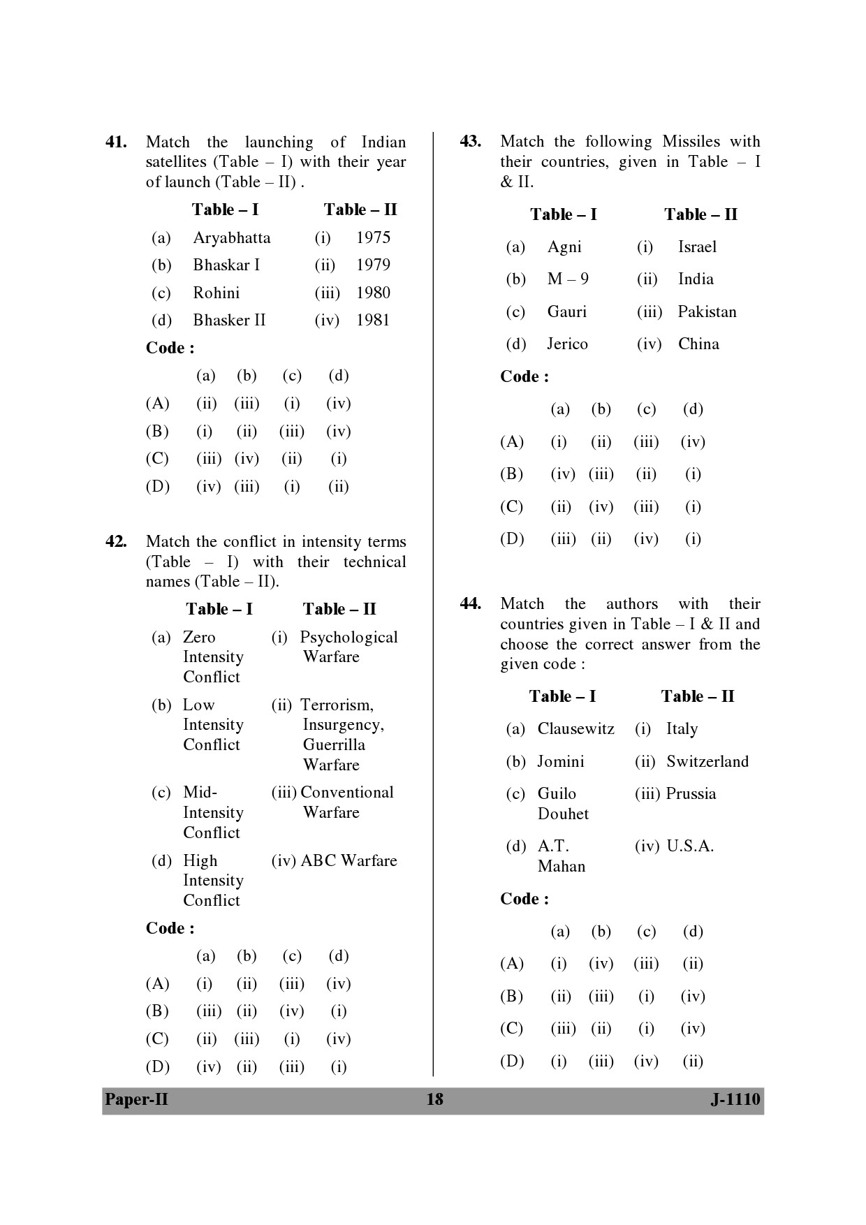 UGC NET Defence and Strategic Studies Question Paper II June 2010 18