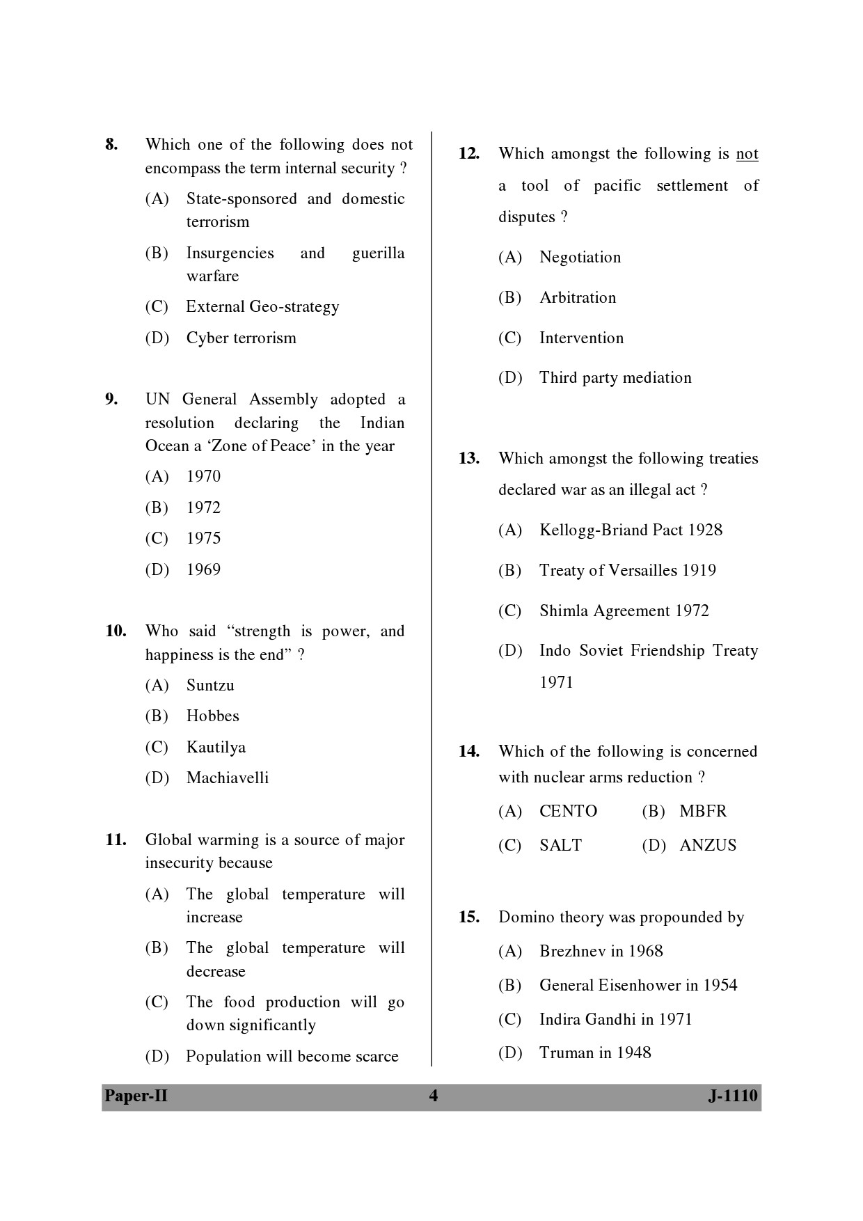 UGC NET Defence and Strategic Studies Question Paper II June 2010 4