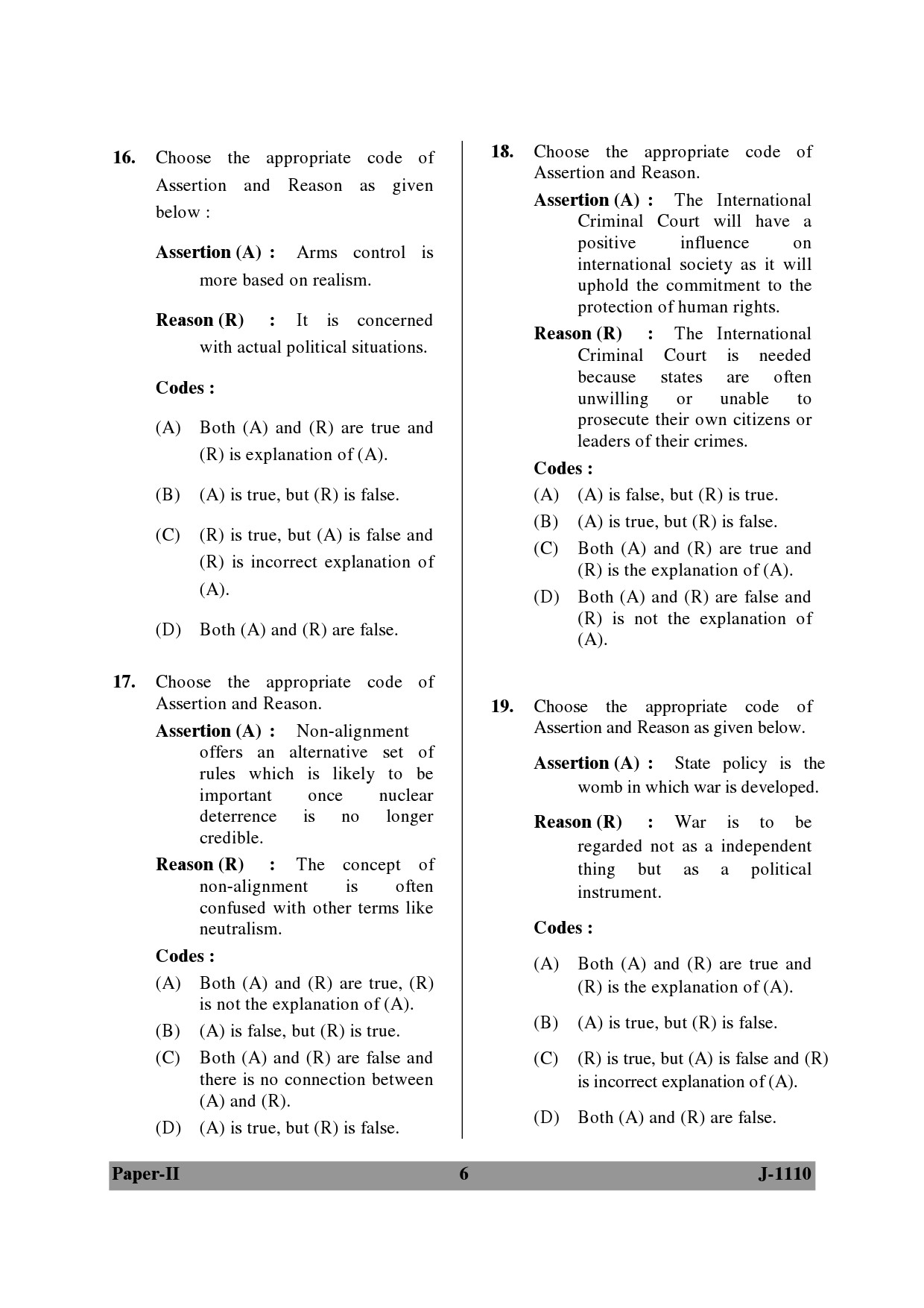 UGC NET Defence and Strategic Studies Question Paper II June 2010 6