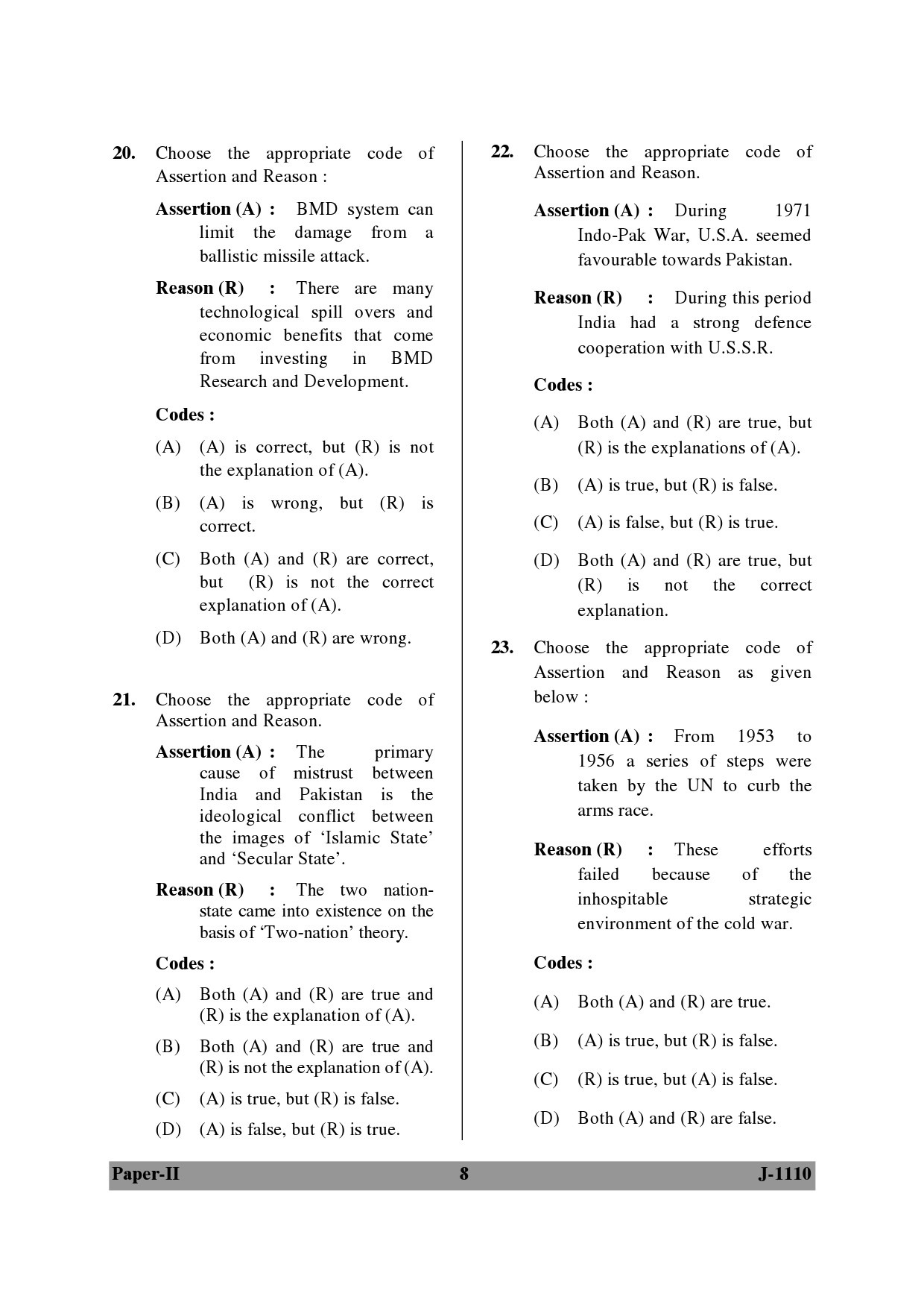 UGC NET Defence and Strategic Studies Question Paper II June 2010 8