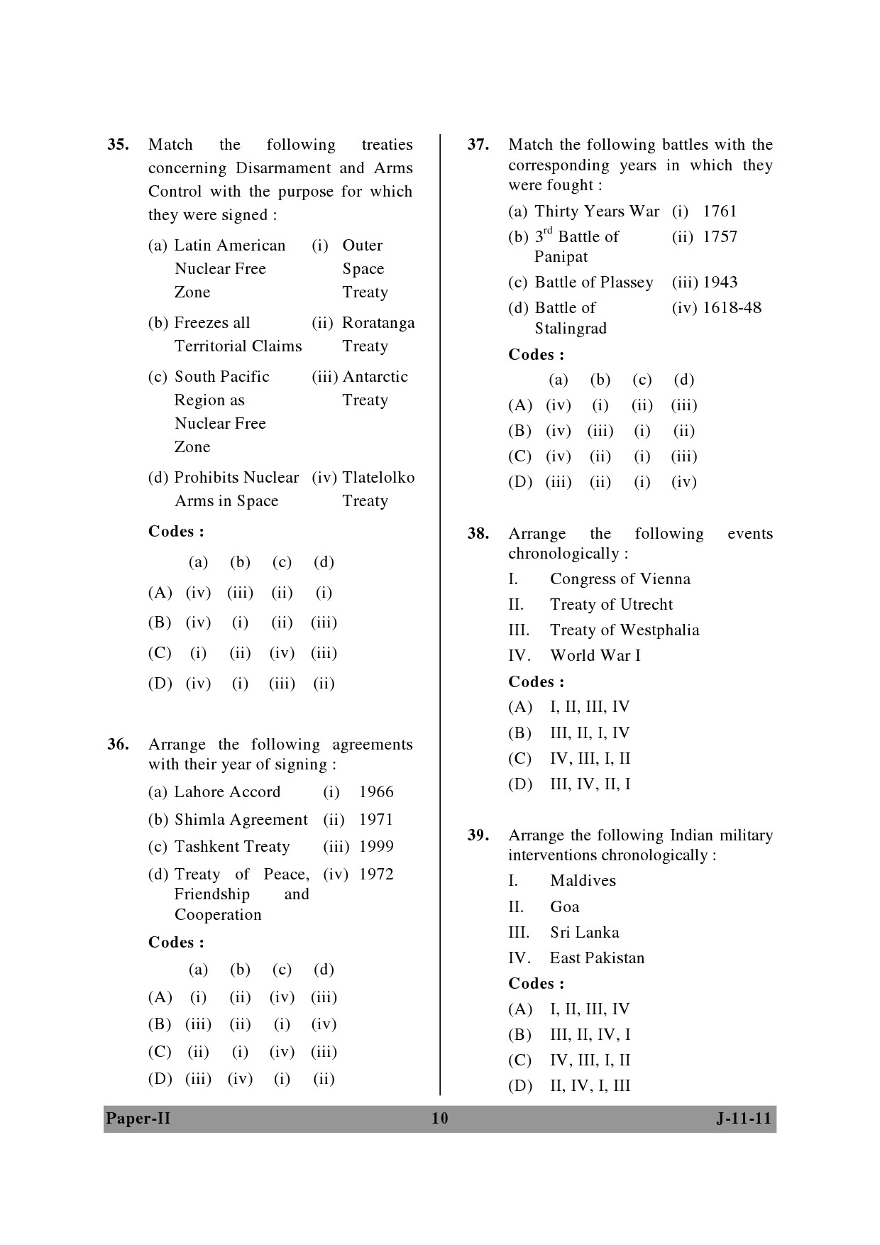 UGC NET Defence and Strategic Studies Question Paper II June 2011 10