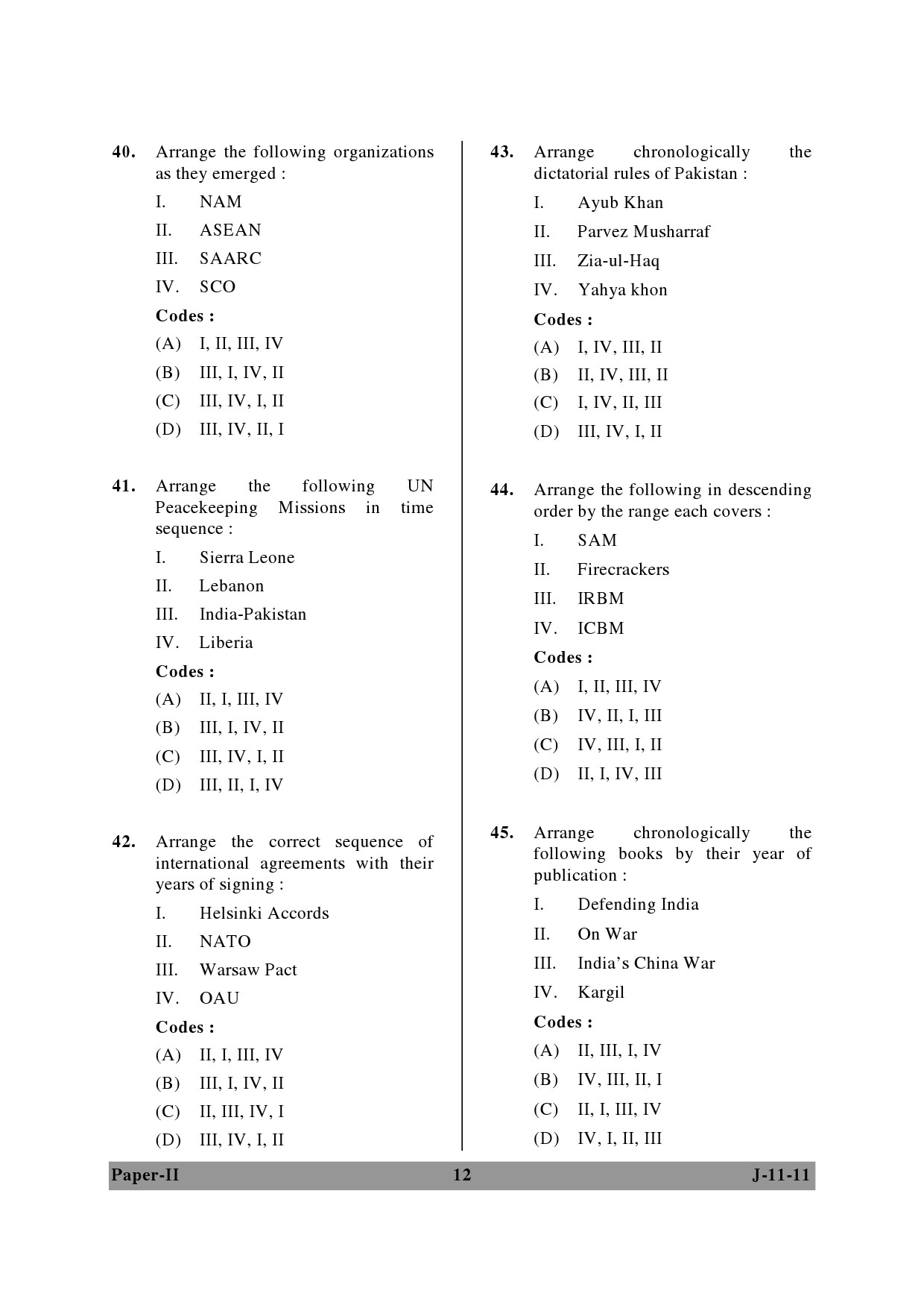 UGC NET Defence and Strategic Studies Question Paper II June 2011 12