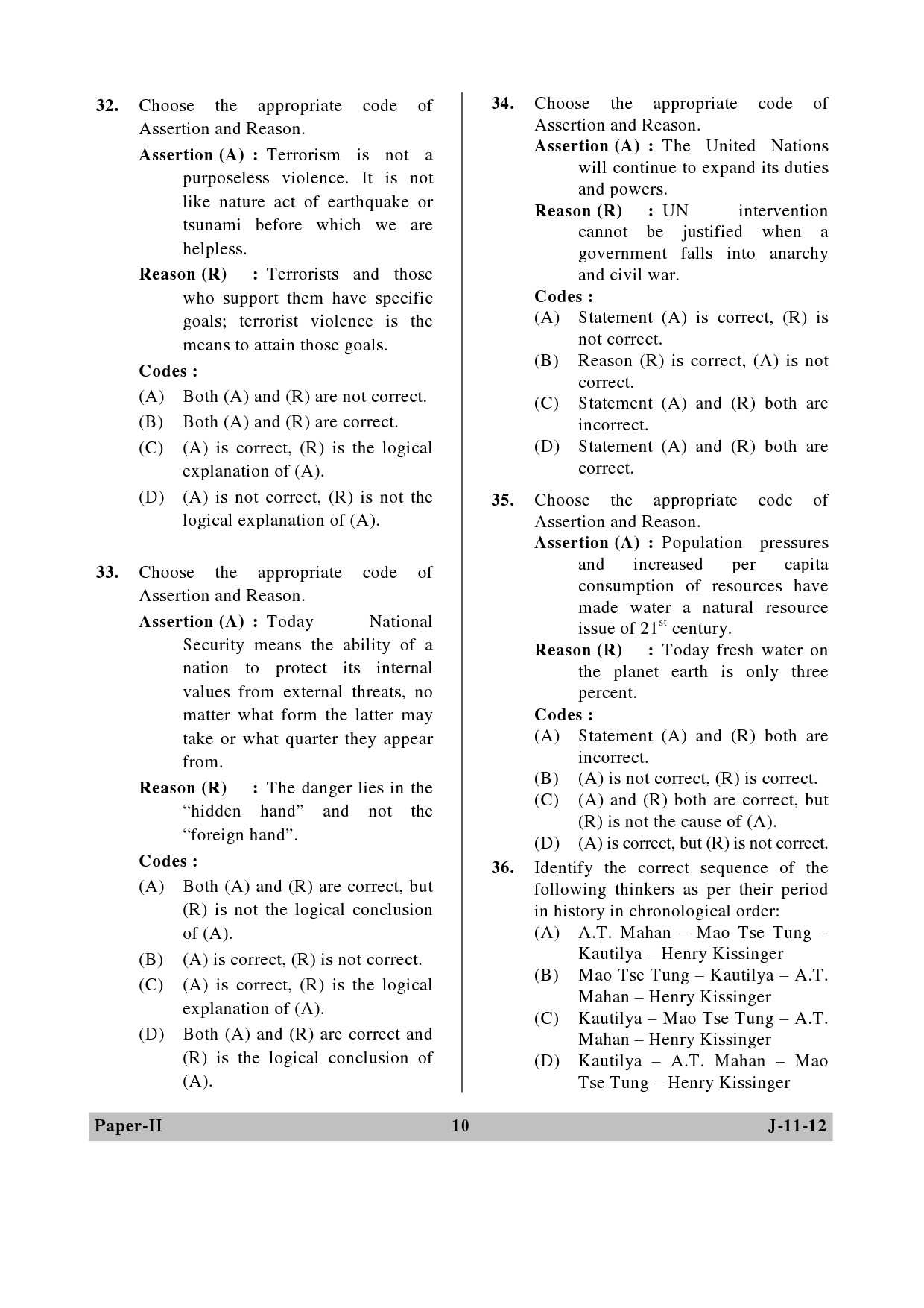 UGC NET Defence and Strategic Studies Question Paper II June 2012 10