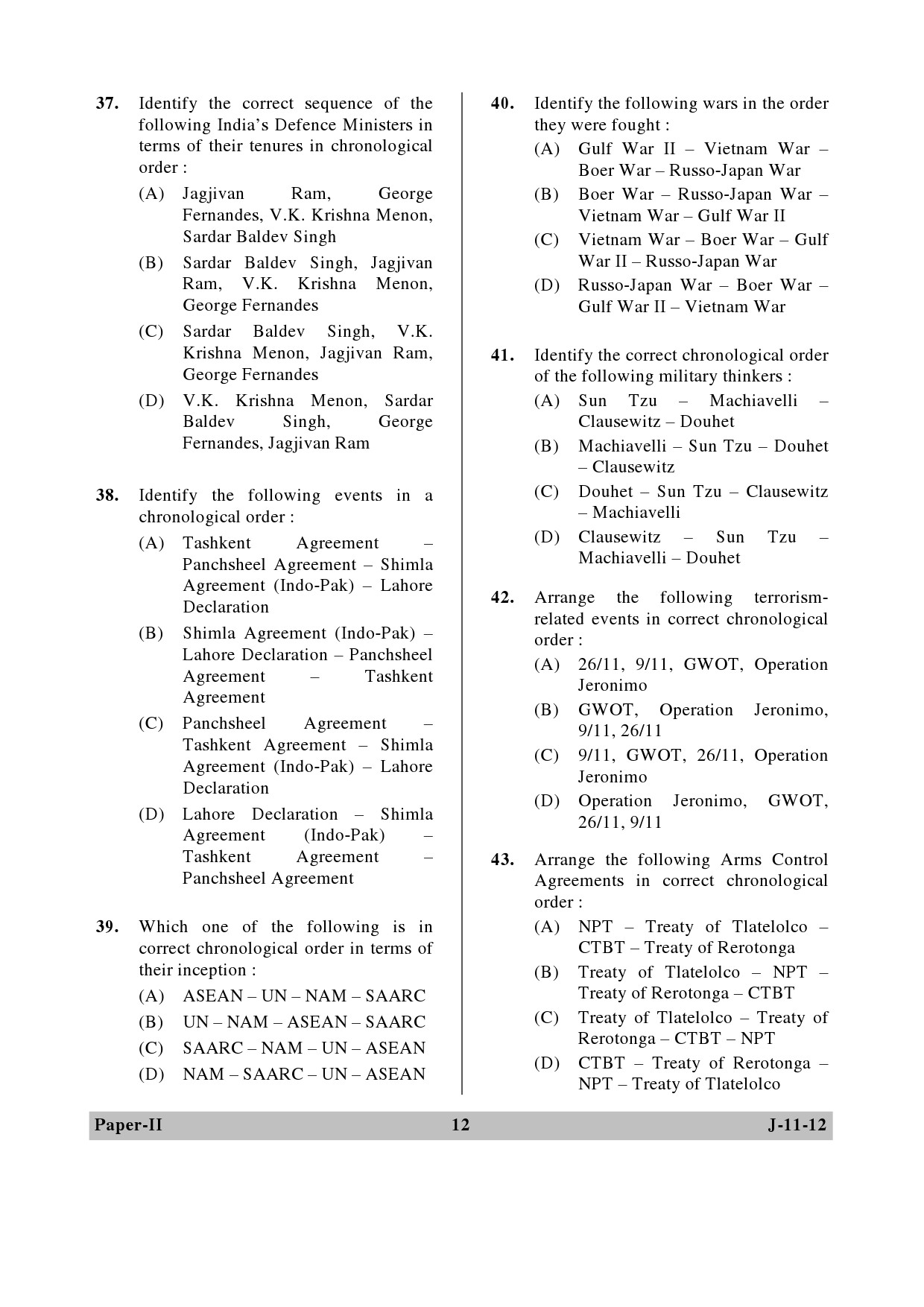 UGC NET Defence and Strategic Studies Question Paper II June 2012 12