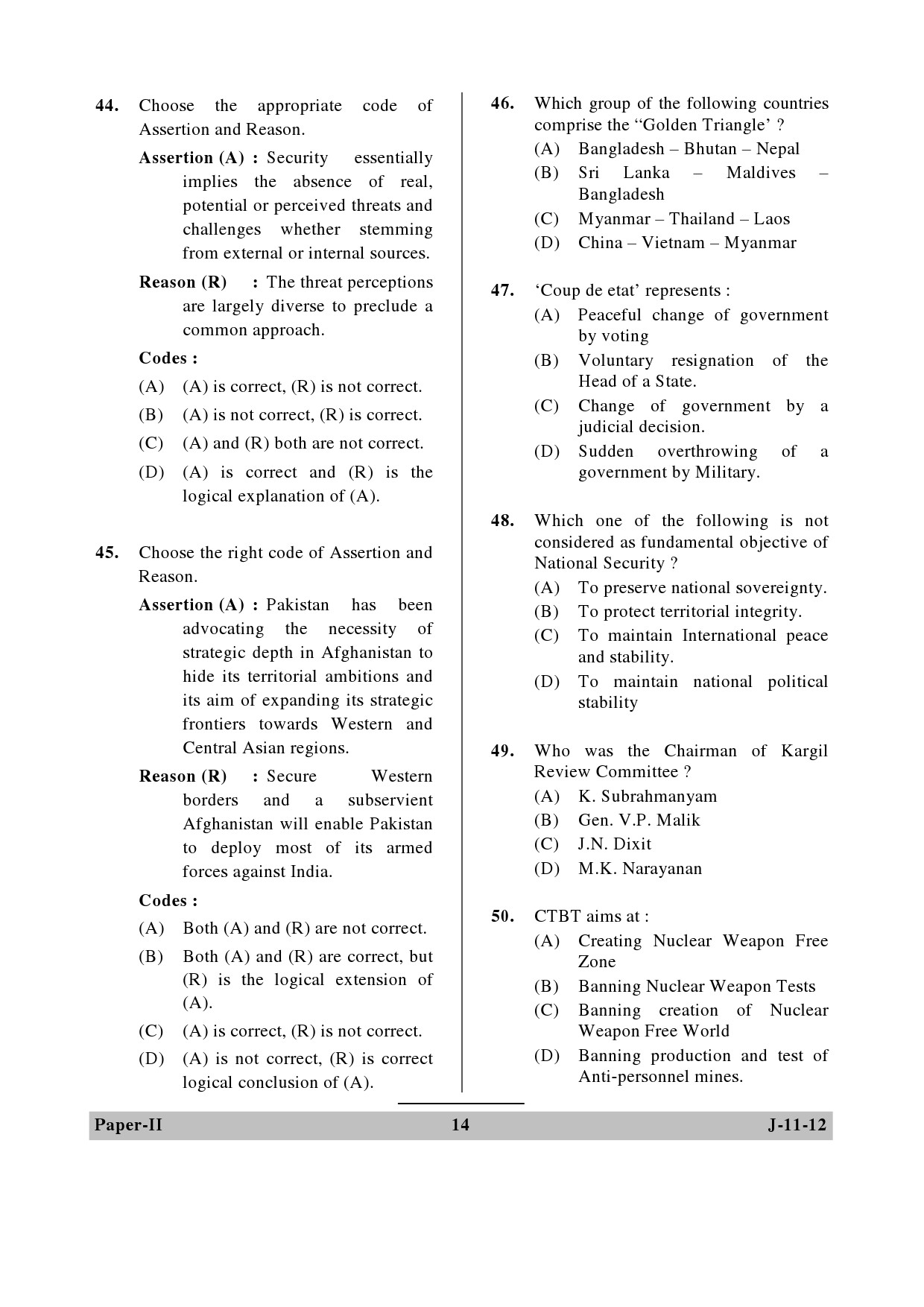 UGC NET Defence and Strategic Studies Question Paper II June 2012 14