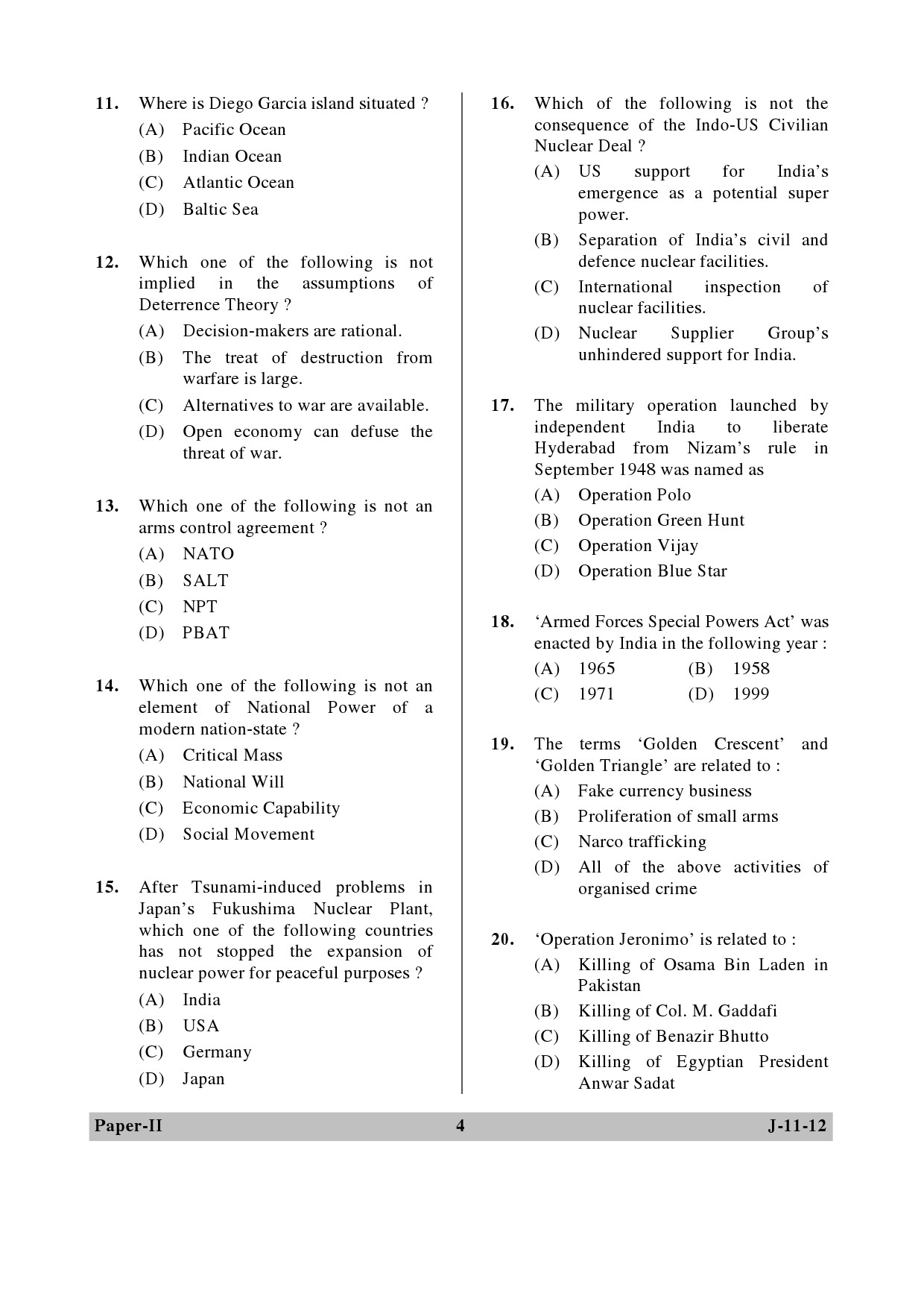 UGC NET Defence and Strategic Studies Question Paper II June 2012 4