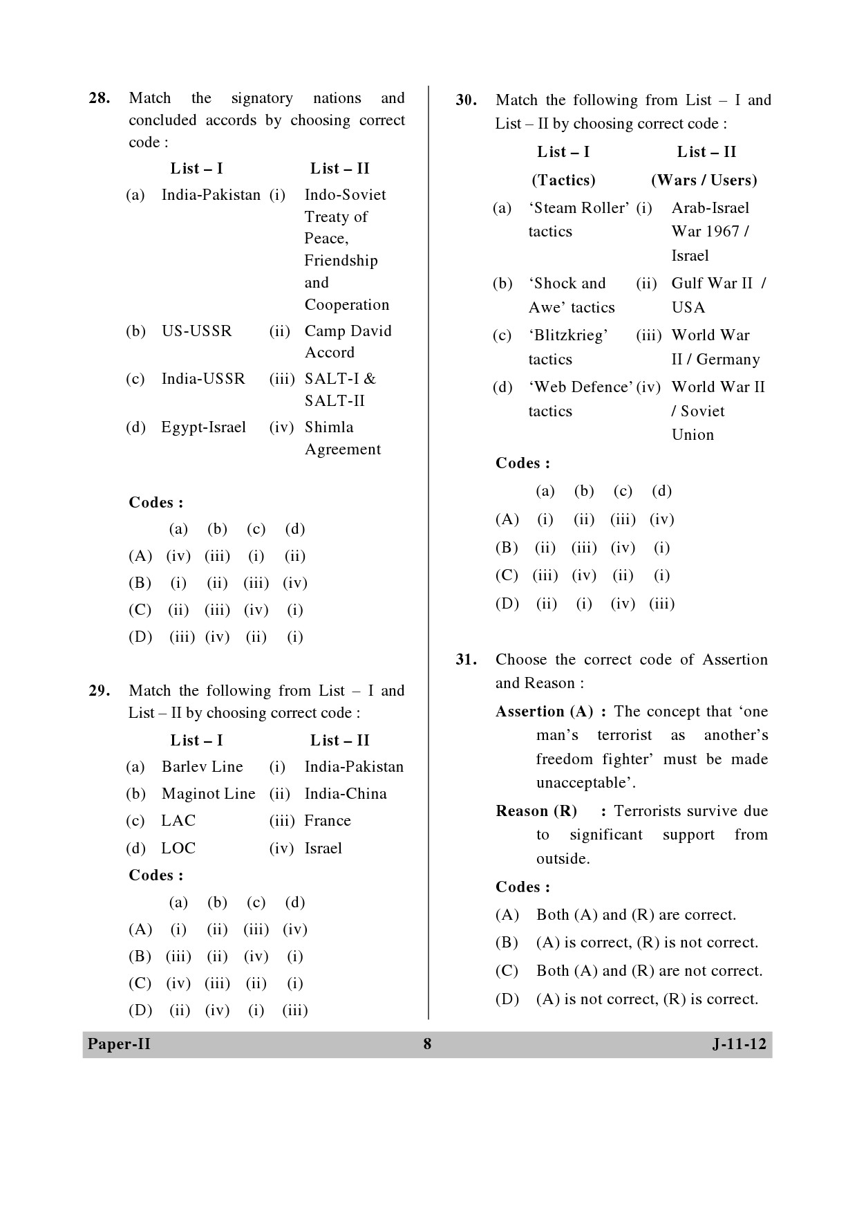 UGC NET Defence and Strategic Studies Question Paper II June 2012 8