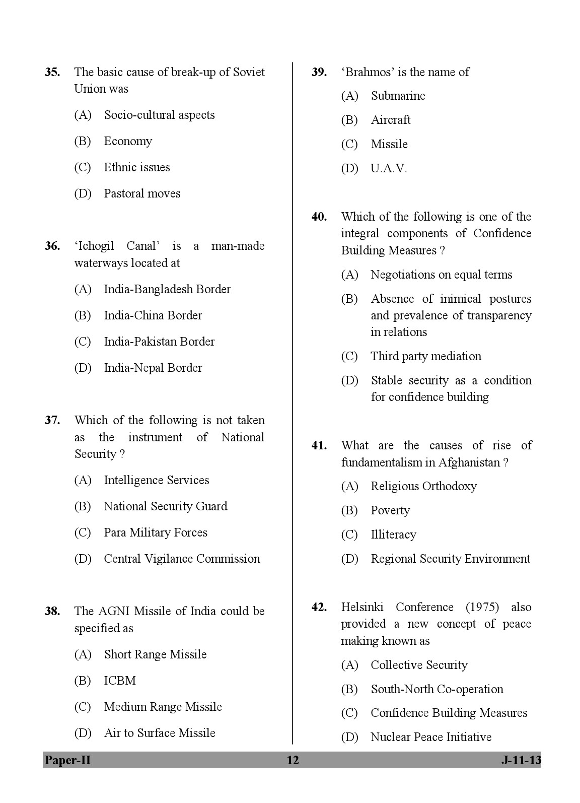 UGC NET Defence and Strategic Studies Question Paper II June 2013 12