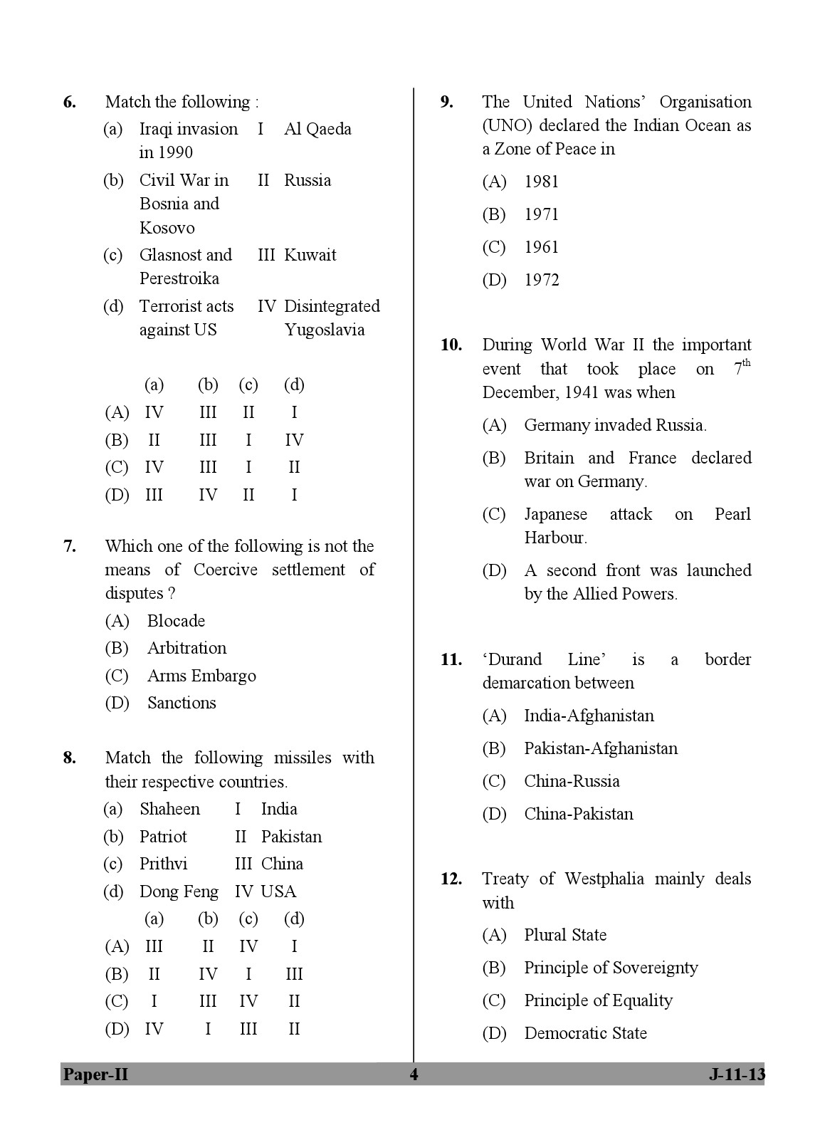 UGC NET Defence and Strategic Studies Question Paper II June 2013 4