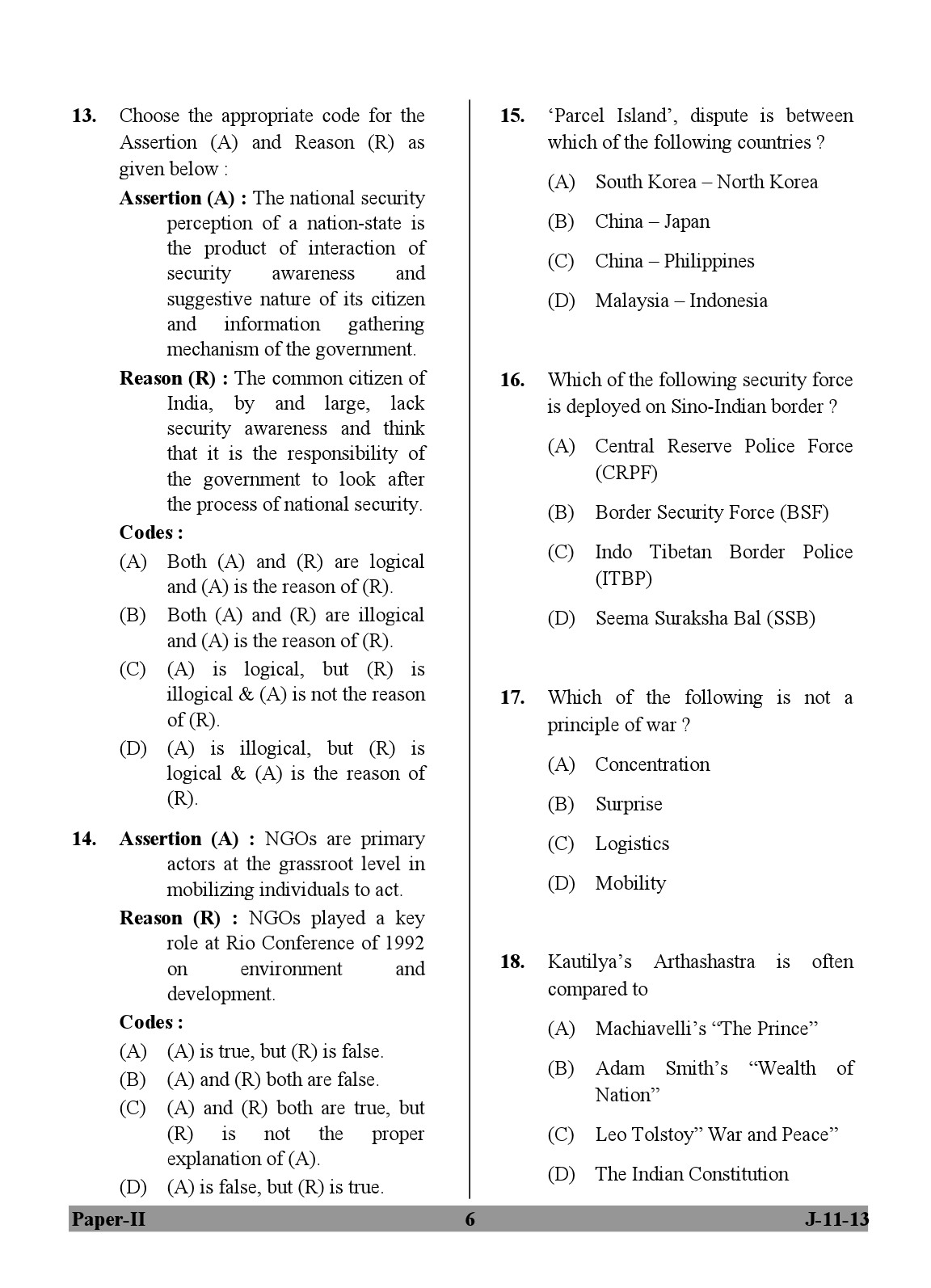 UGC NET Defence and Strategic Studies Question Paper II June 2013 6