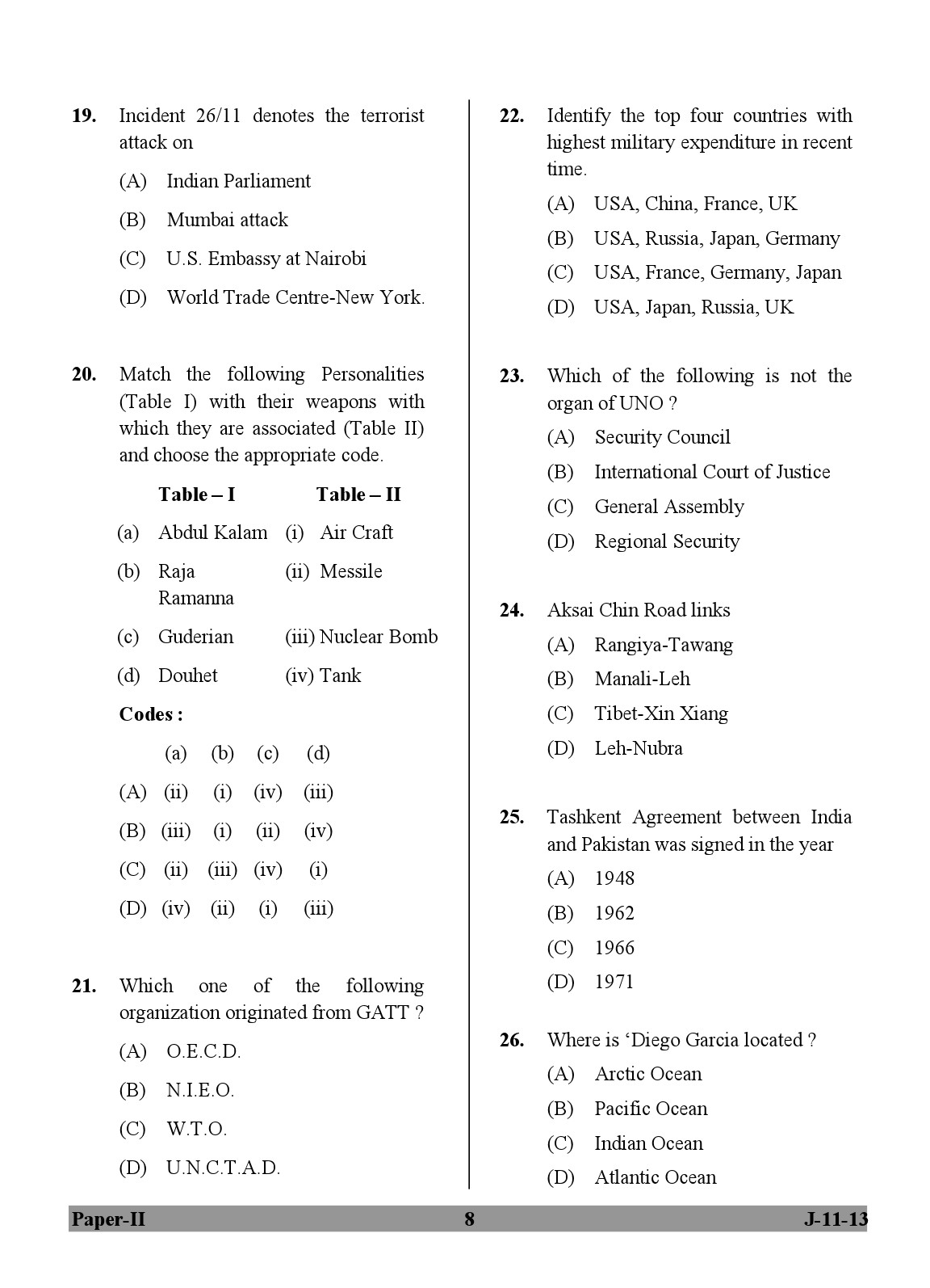 UGC NET Defence and Strategic Studies Question Paper II June 2013 8