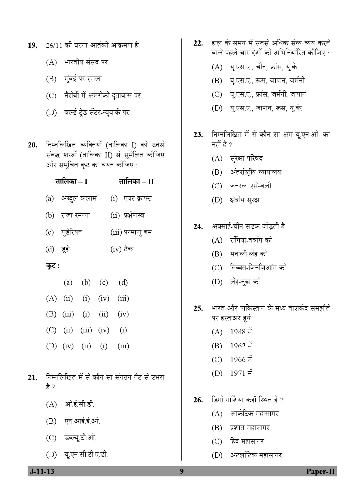 UGC NET Defence and Strategic Studies Question Paper II June 2013 9