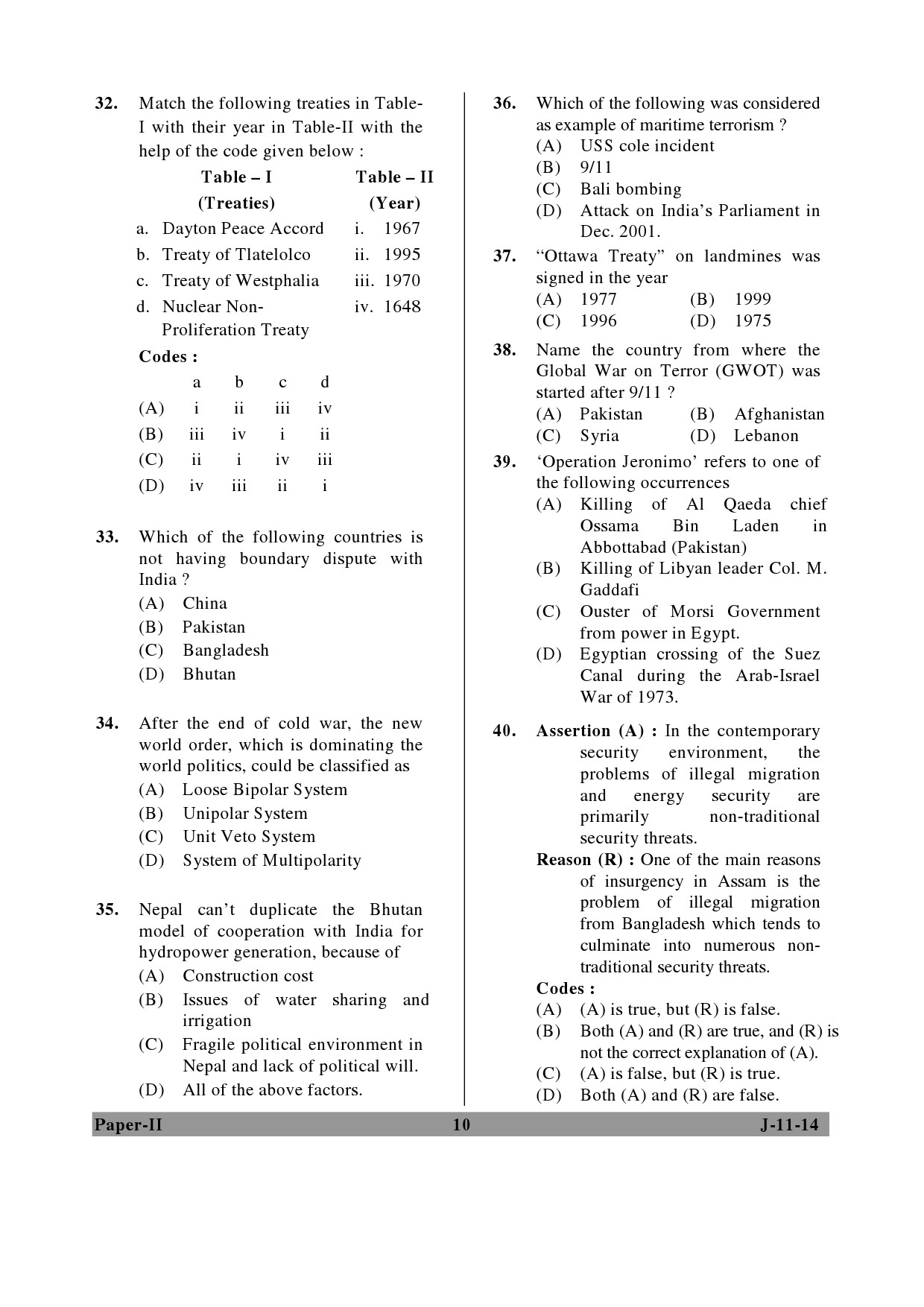 UGC NET Defence and Strategic Studies Question Paper II June 2014 10