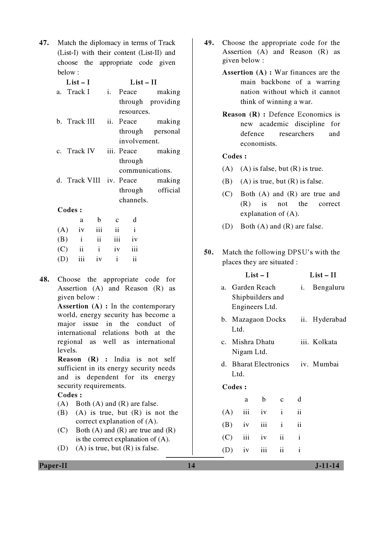 UGC NET Defence and Strategic Studies Question Paper II June 2014 14