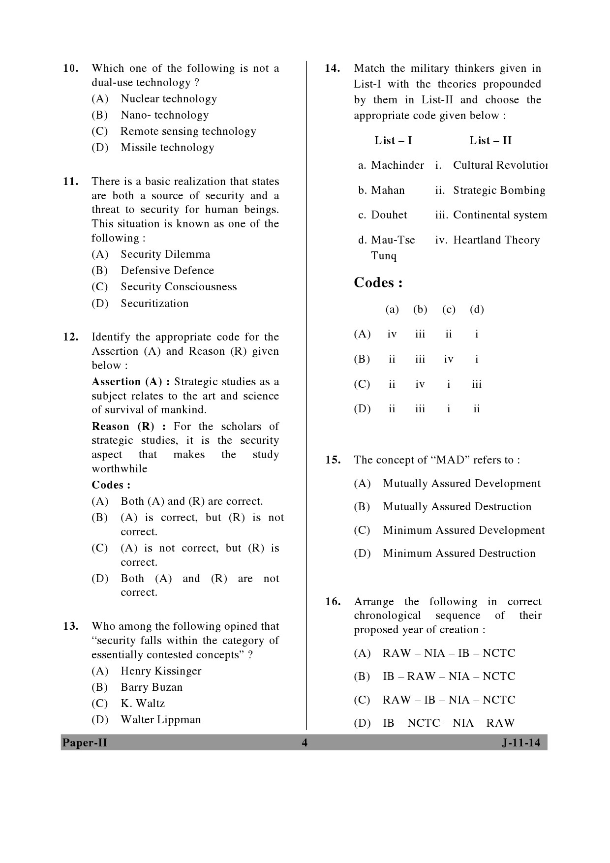 UGC NET Defence and Strategic Studies Question Paper II June 2014 4