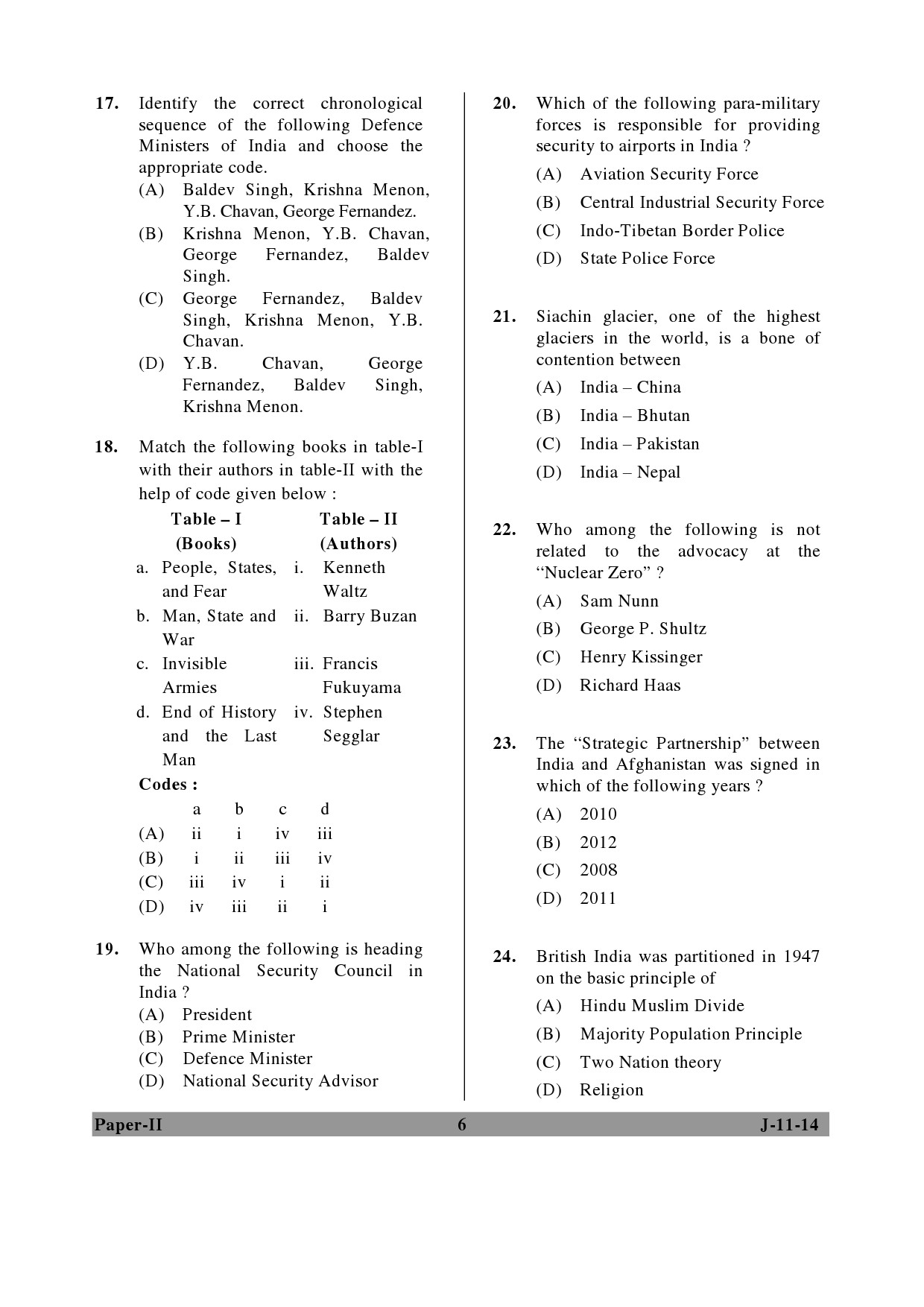 UGC NET Defence and Strategic Studies Question Paper II June 2014 6