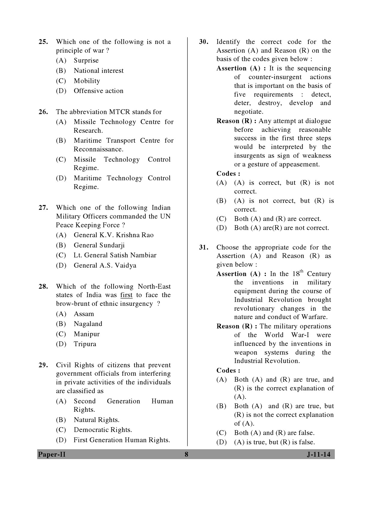 UGC NET Defence and Strategic Studies Question Paper II June 2014 8