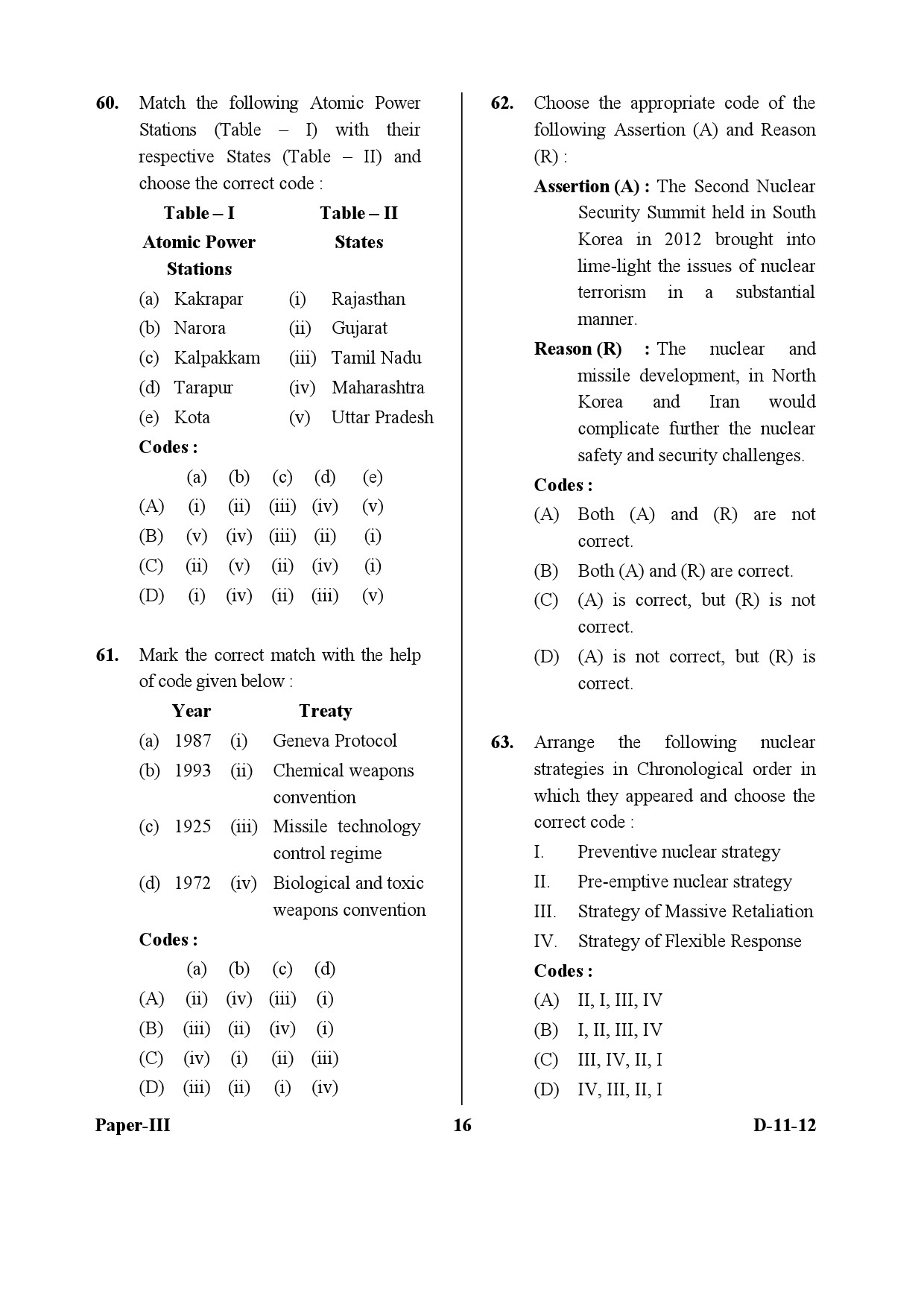 UGC NET Defence and Strategic Studies Question Paper III December 2012 16