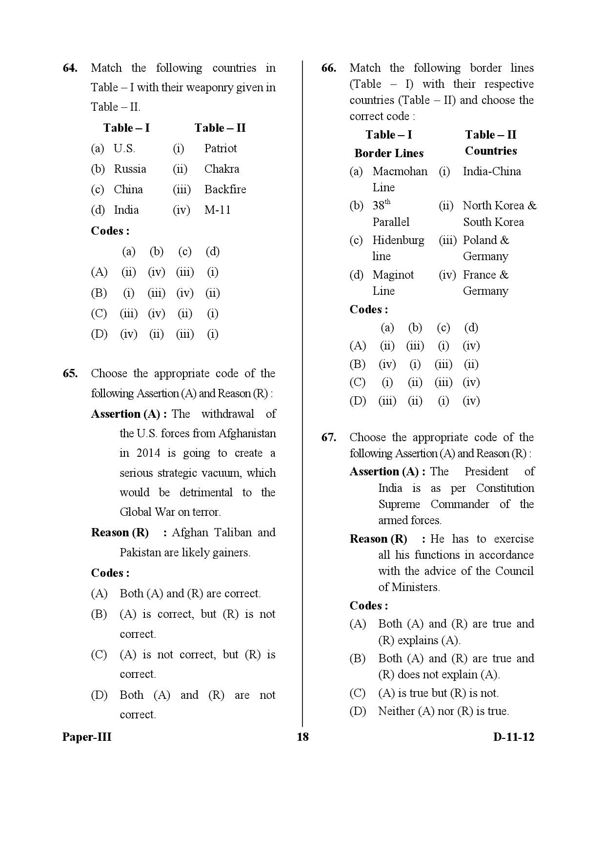 UGC NET Defence and Strategic Studies Question Paper III December 2012 18