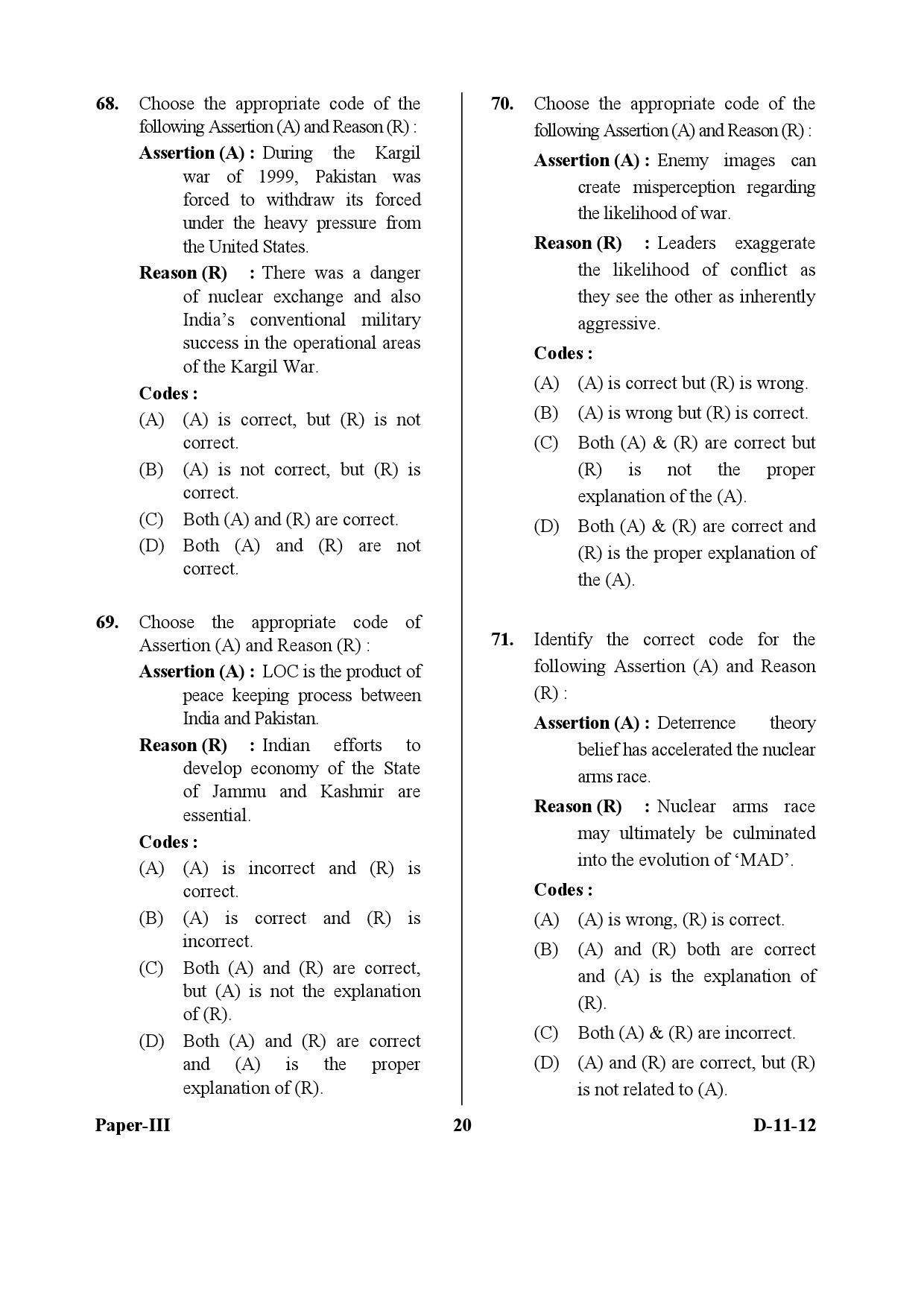 UGC NET Defence and Strategic Studies Question Paper III December 2012 20