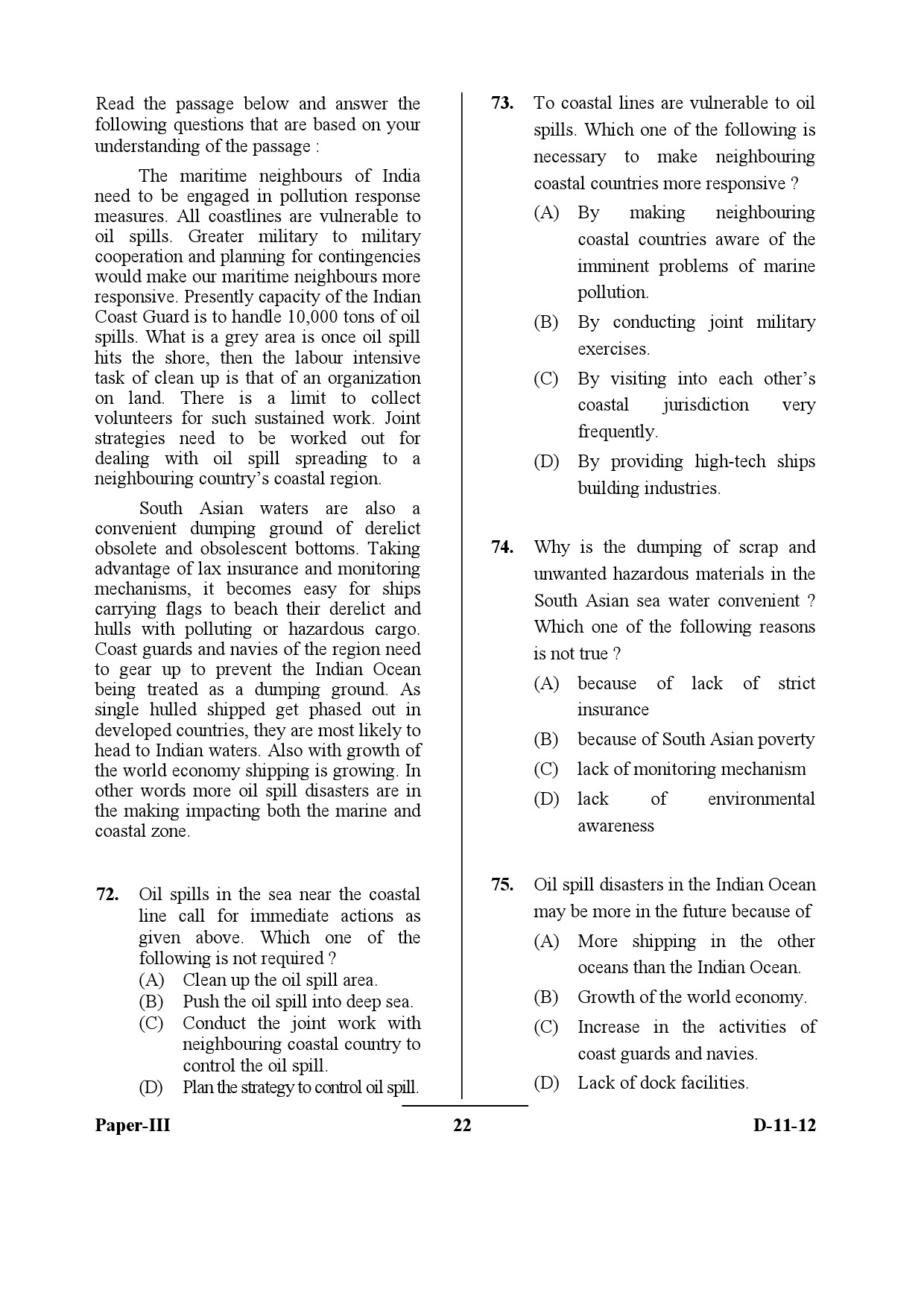 UGC NET Defence and Strategic Studies Question Paper III December 2012 22