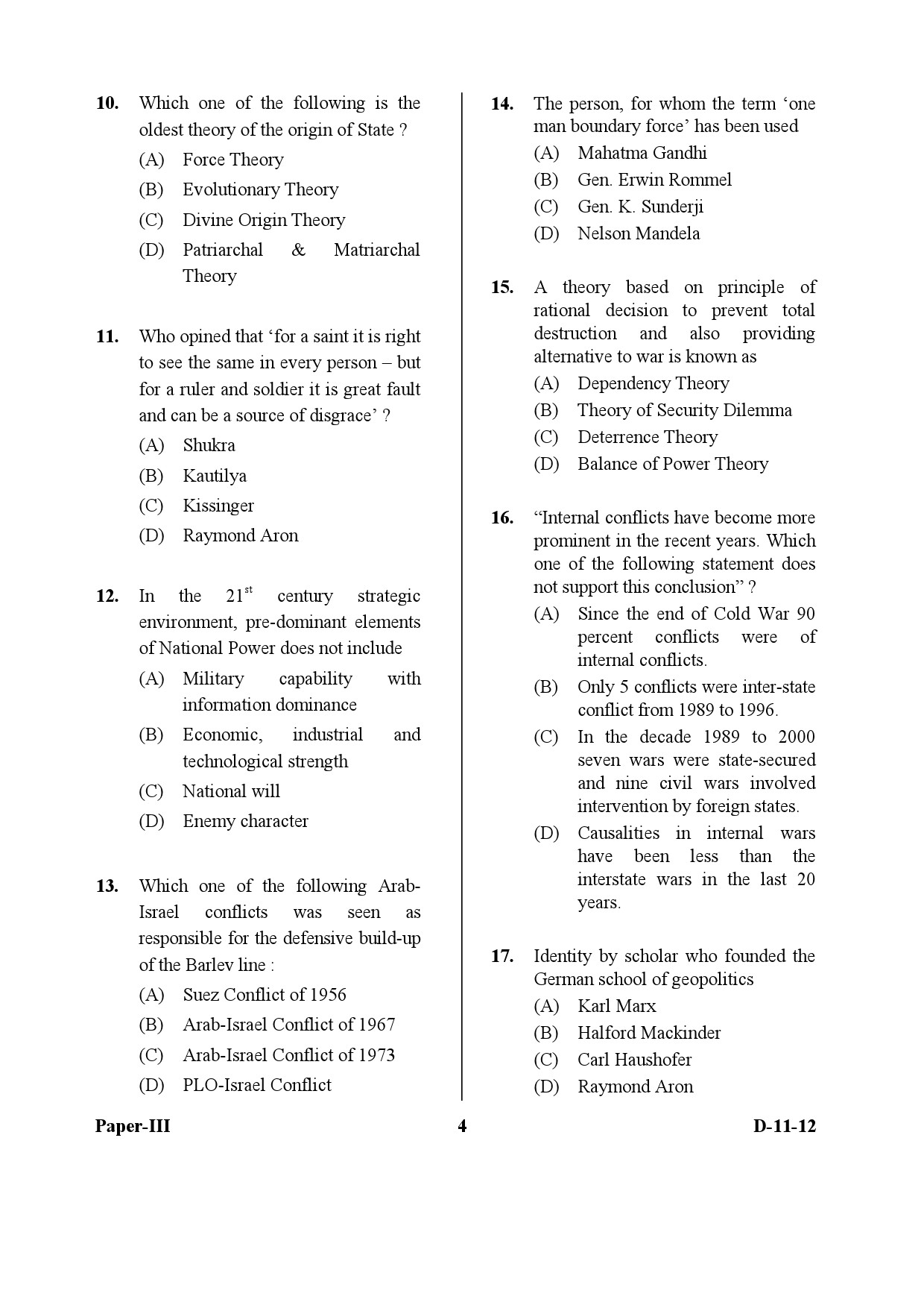 UGC NET Defence and Strategic Studies Question Paper III December 2012 4