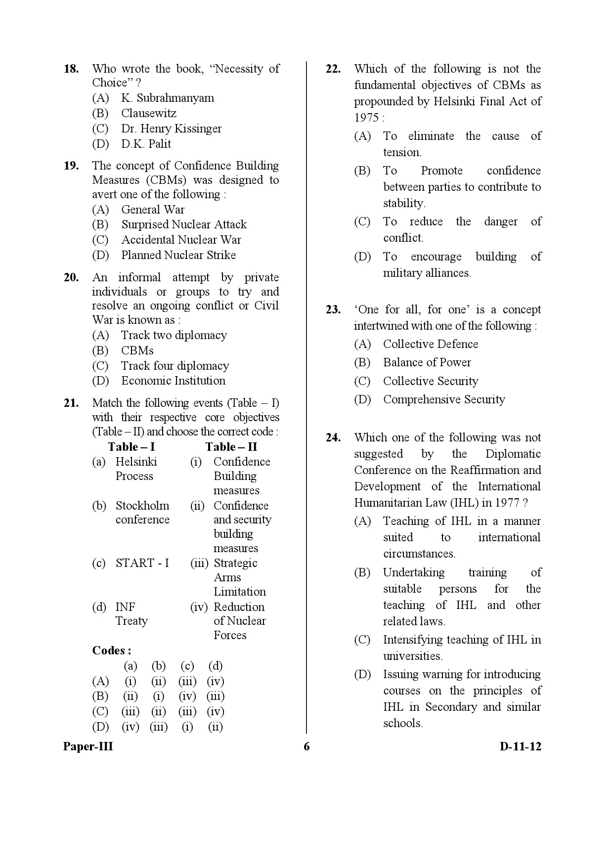 UGC NET Defence and Strategic Studies Question Paper III December 2012 6