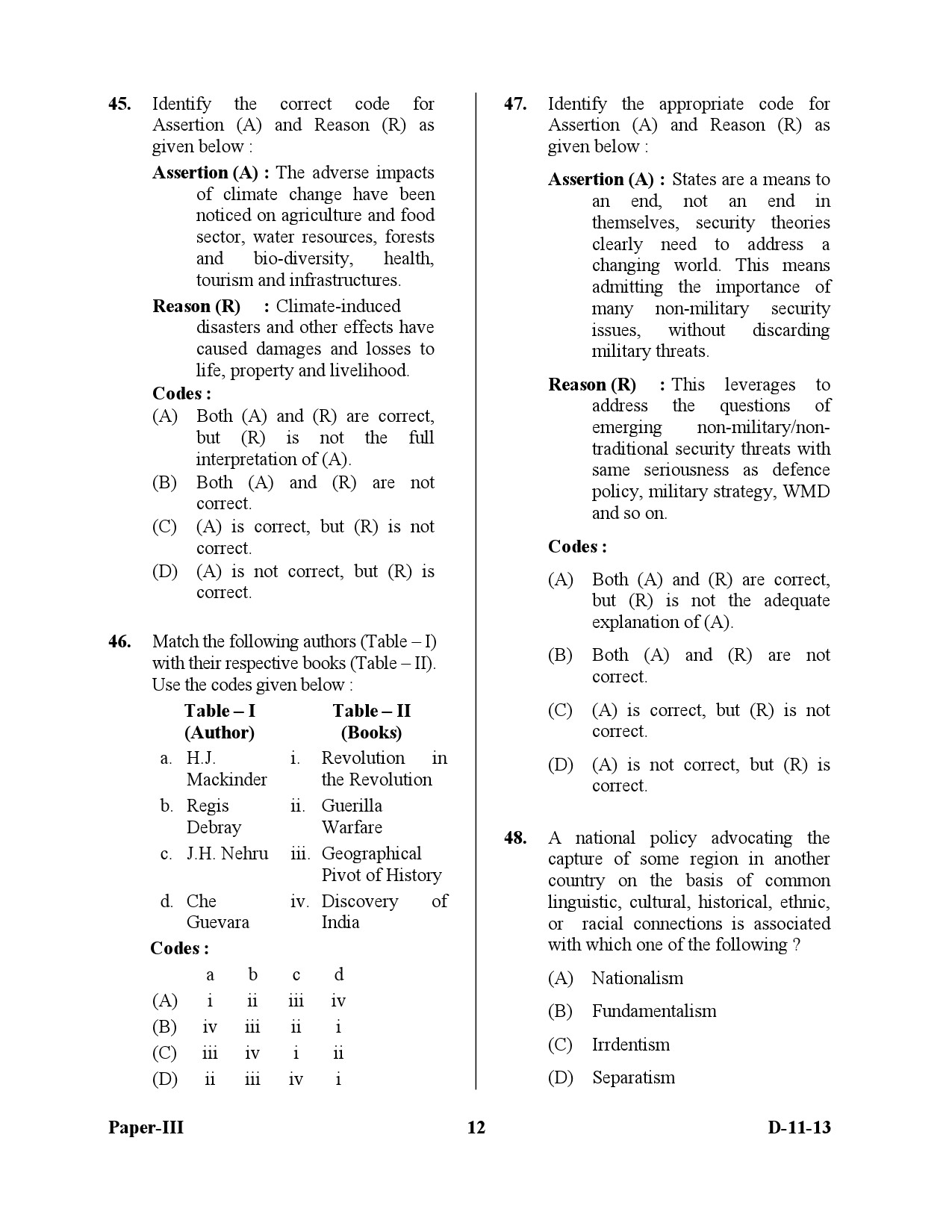 UGC NET Defence and Strategic Studies Question Paper III December 2013 12