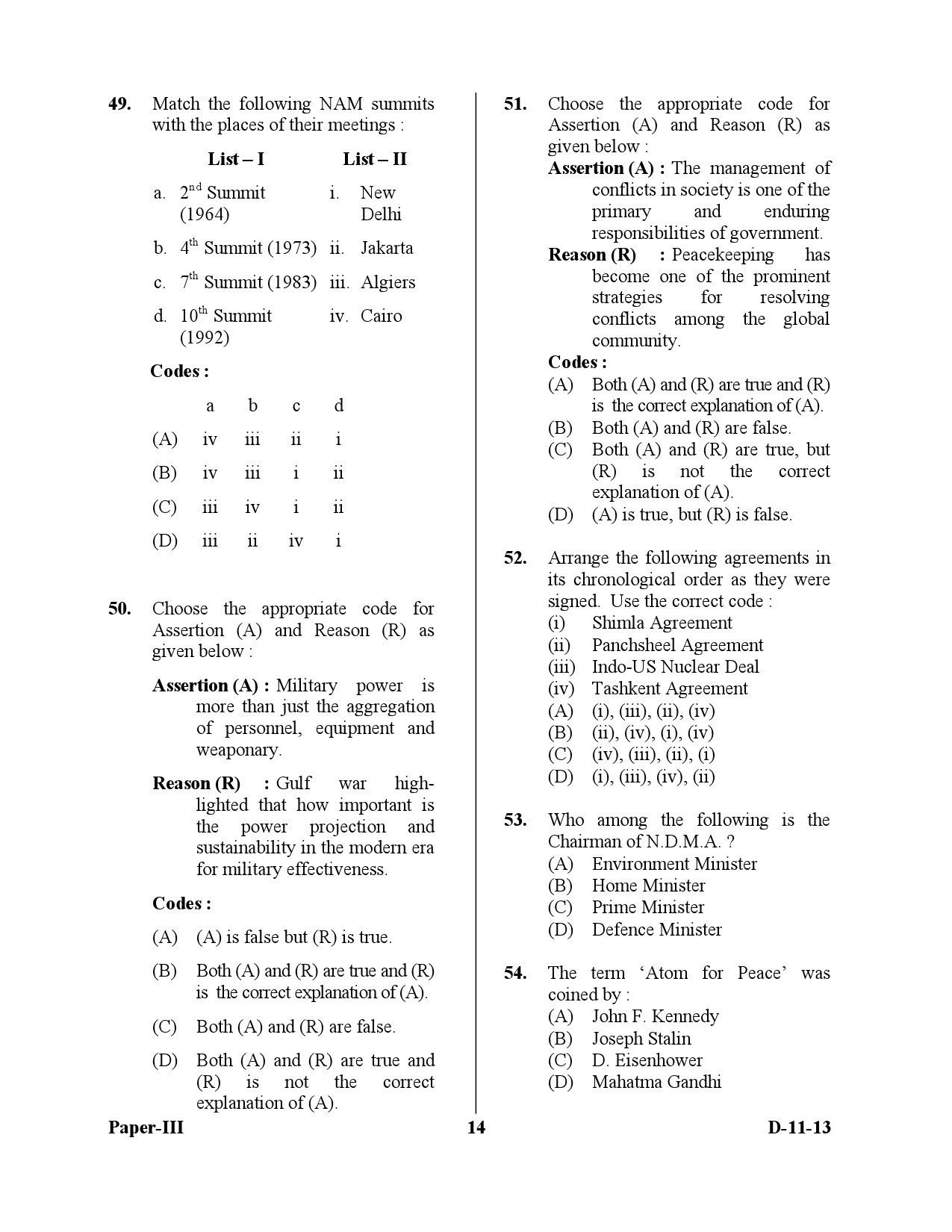 UGC NET Defence and Strategic Studies Question Paper III December 2013 14