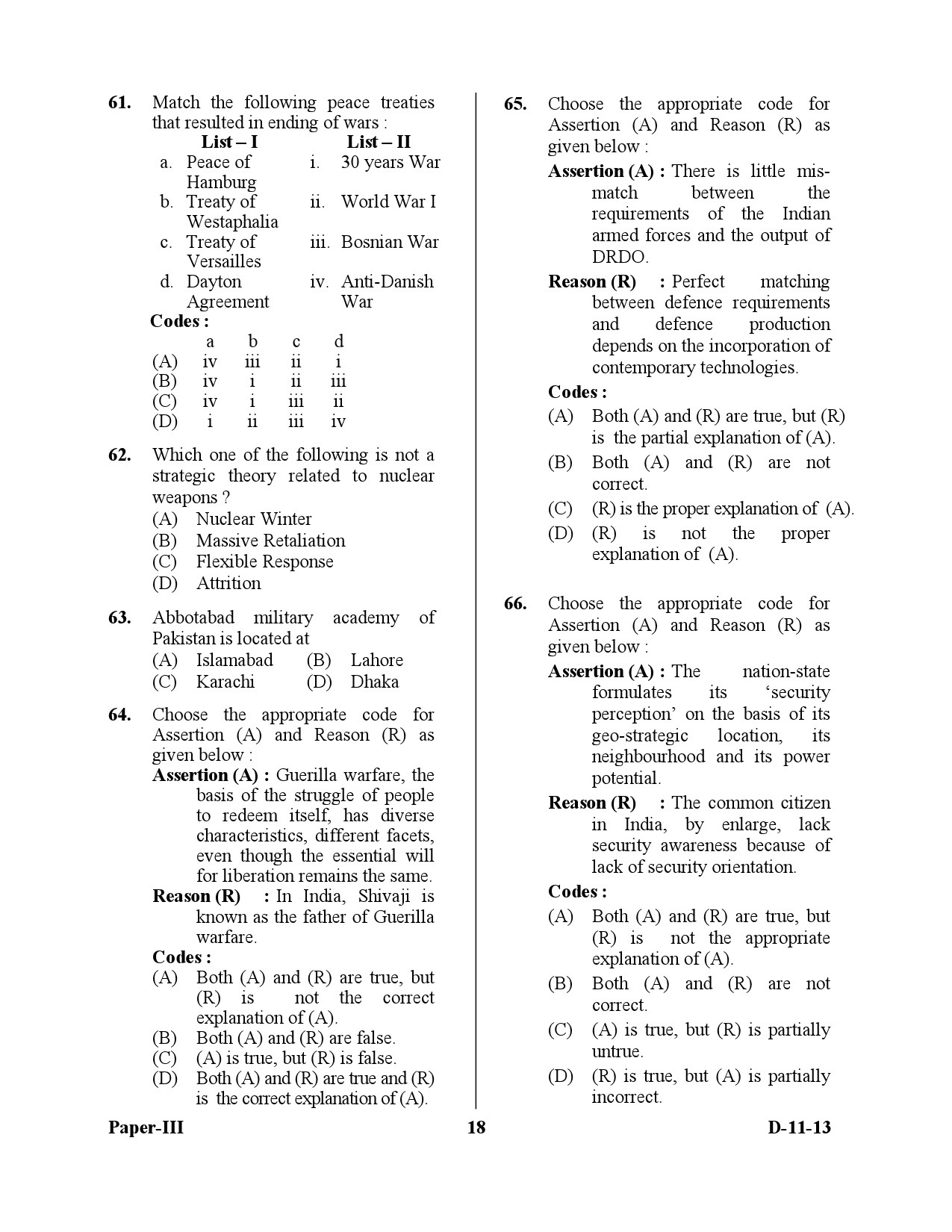 UGC NET Defence and Strategic Studies Question Paper III December 2013 18