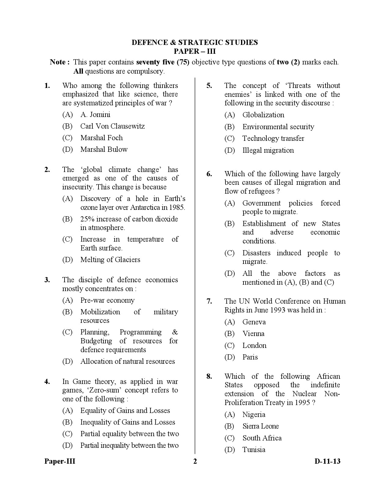 UGC NET Defence and Strategic Studies Question Paper III December 2013 2