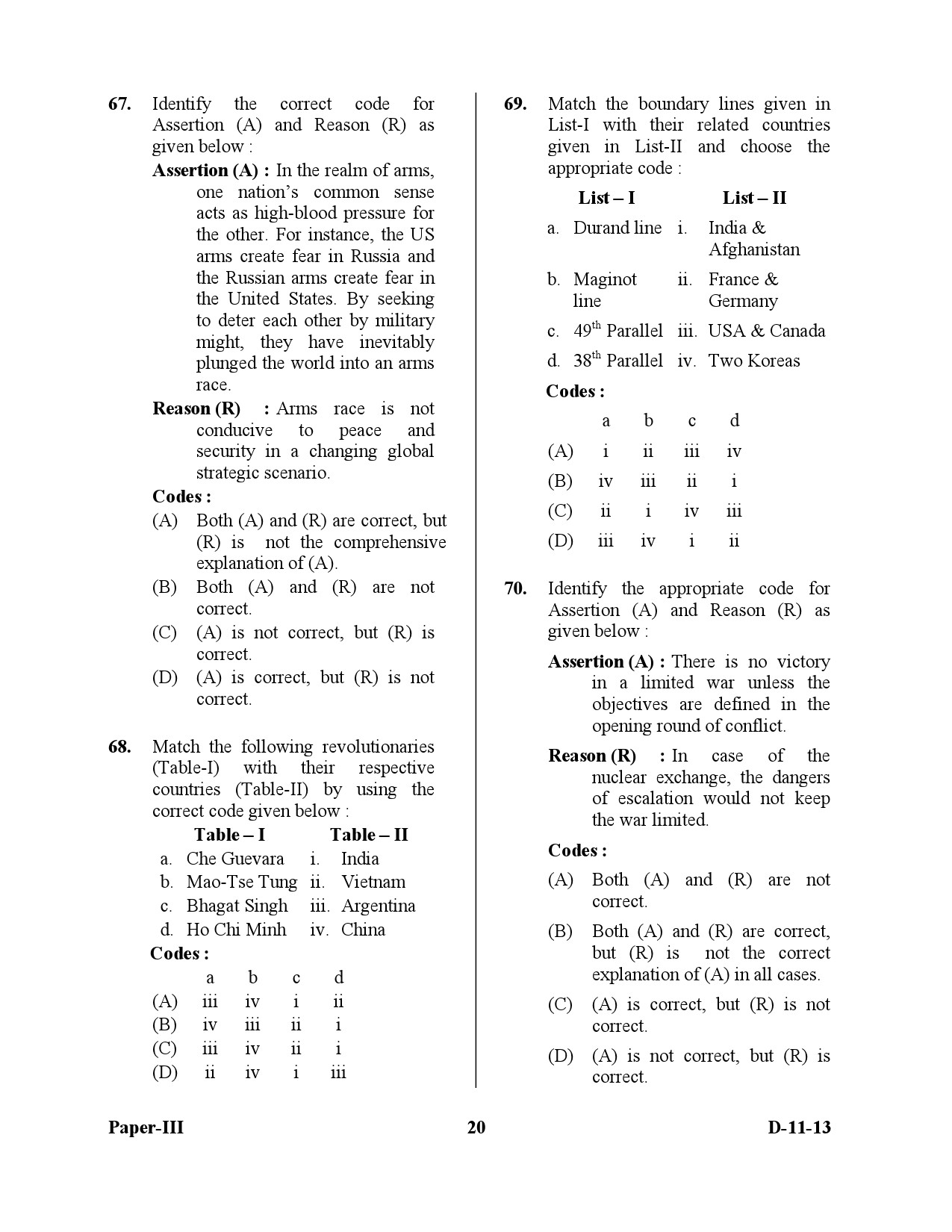 UGC NET Defence and Strategic Studies Question Paper III December 2013 20