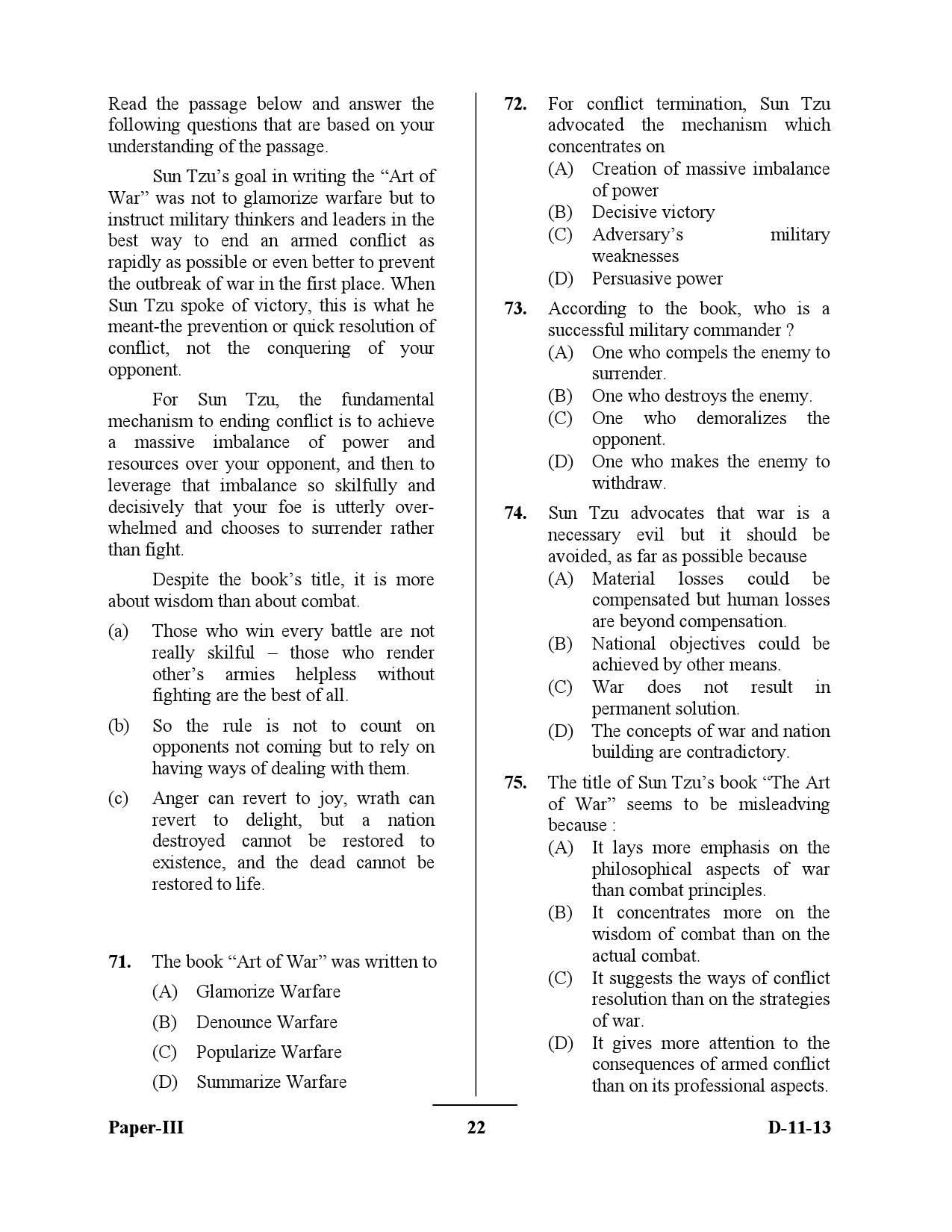 UGC NET Defence and Strategic Studies Question Paper III December 2013 22