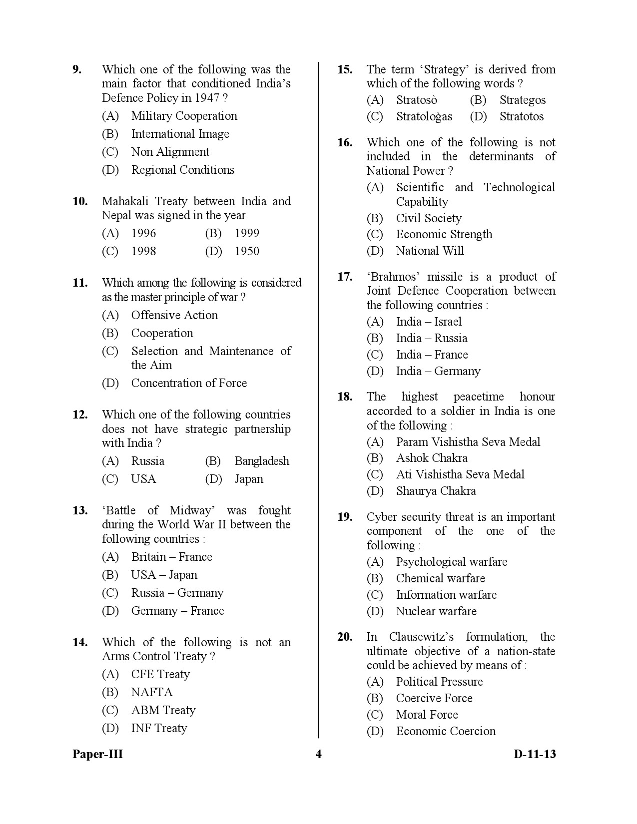 UGC NET Defence and Strategic Studies Question Paper III December 2013 4