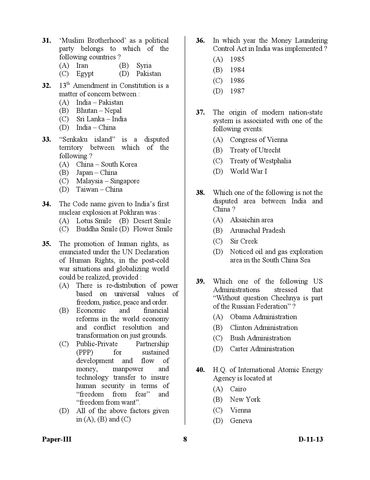 UGC NET Defence and Strategic Studies Question Paper III December 2013 8