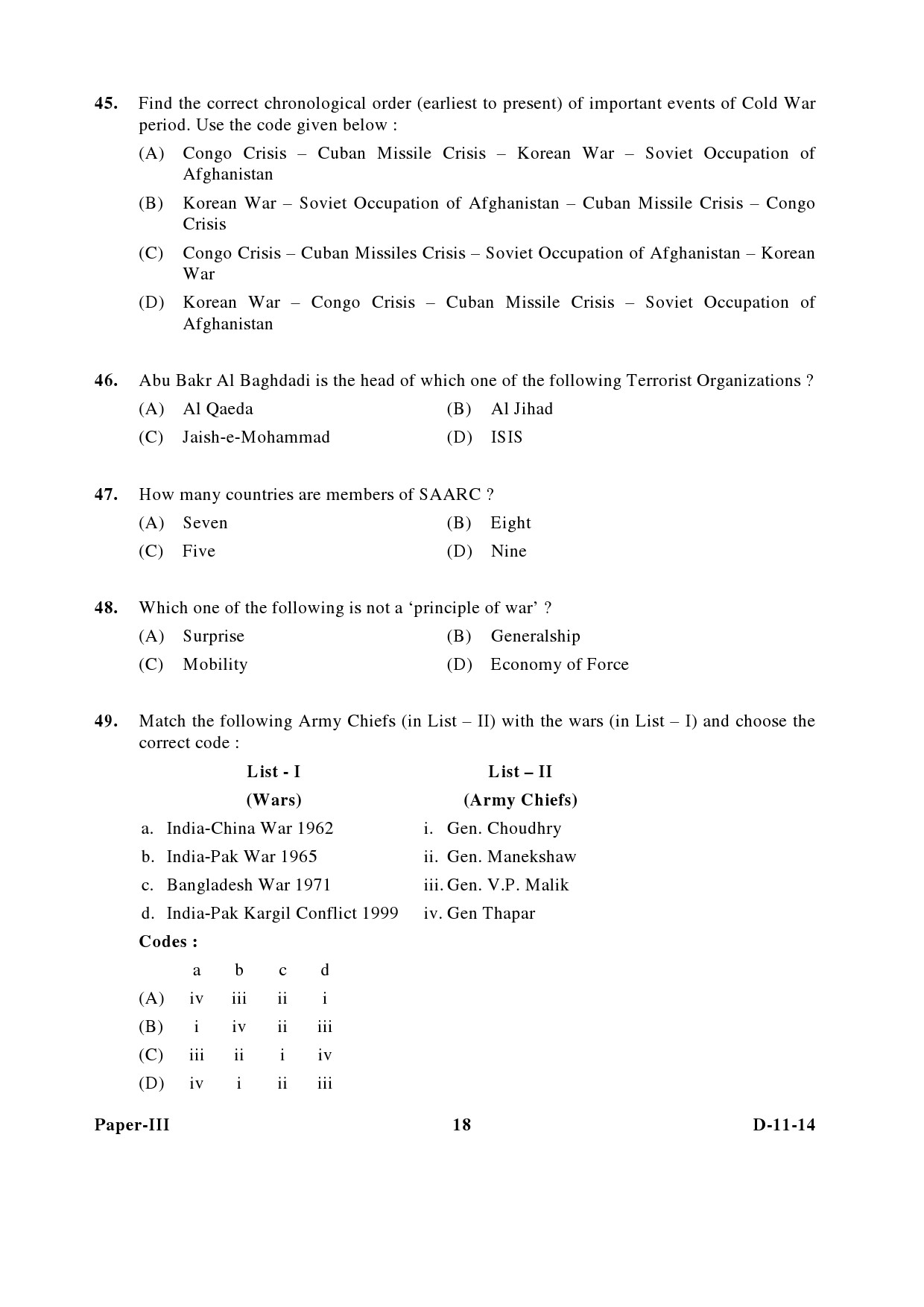 UGC NET Defence and Strategic Studies Question Paper III December 2014 18