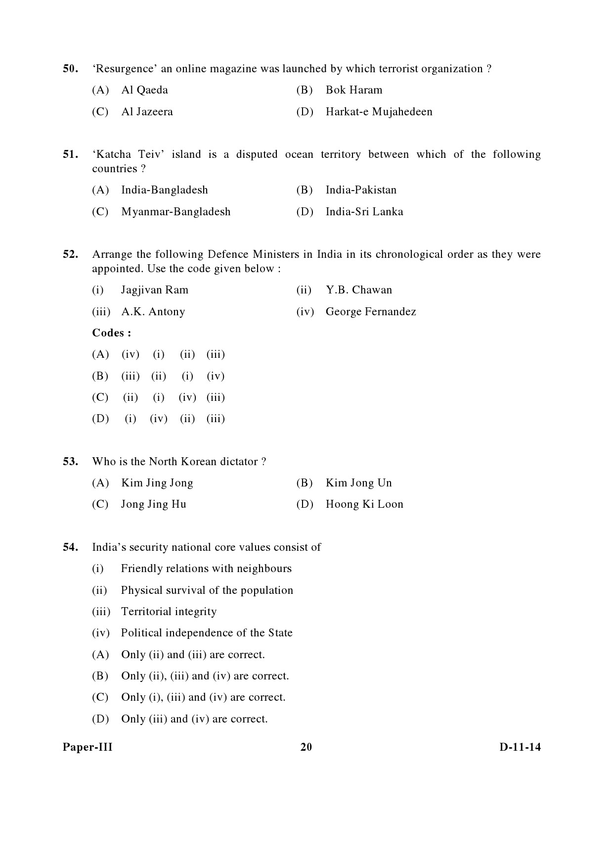 UGC NET Defence and Strategic Studies Question Paper III December 2014 20