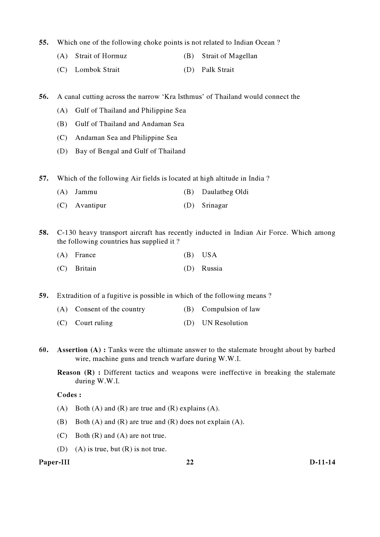 UGC NET Defence and Strategic Studies Question Paper III December 2014 22