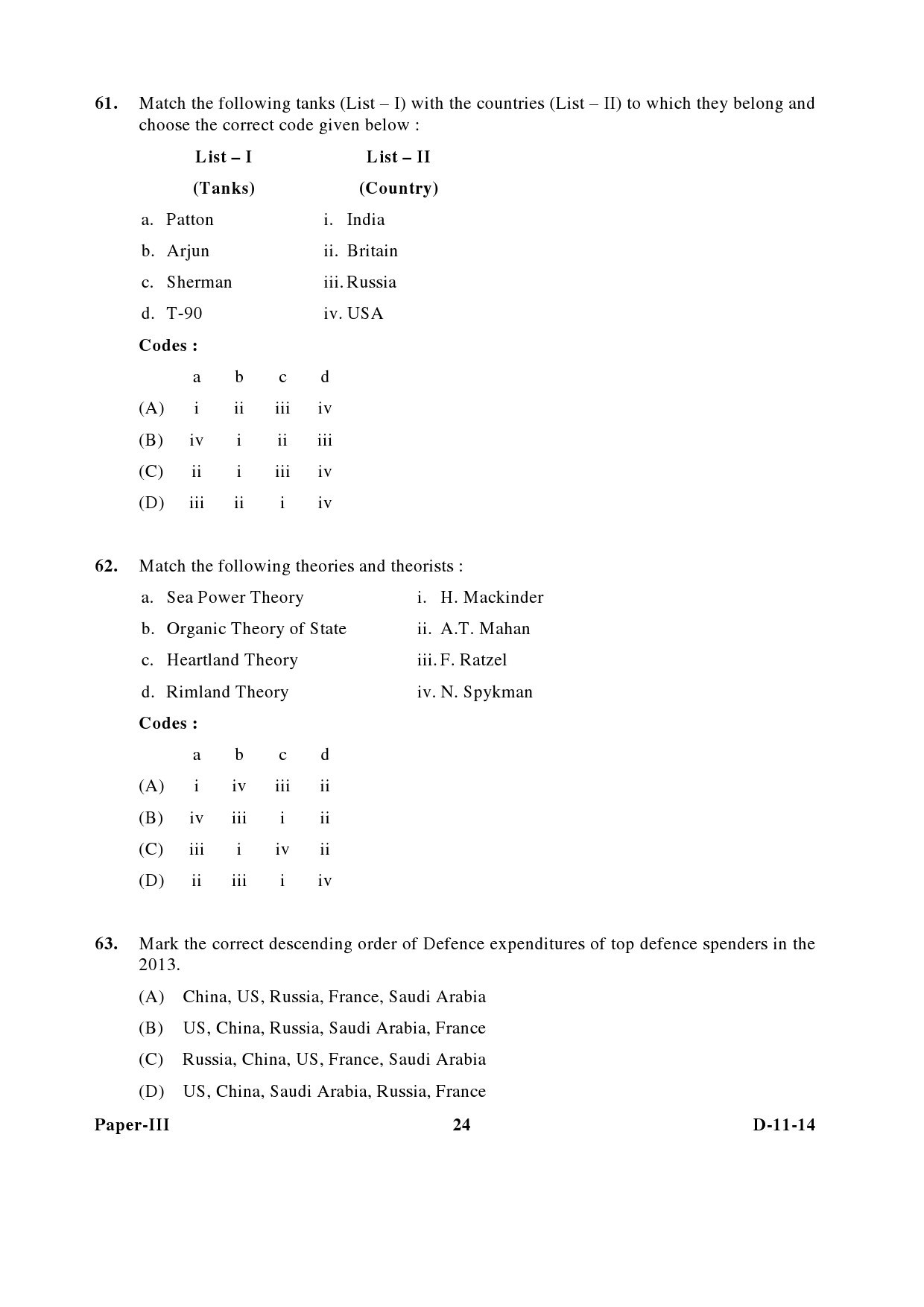 UGC NET Defence and Strategic Studies Question Paper III December 2014 24