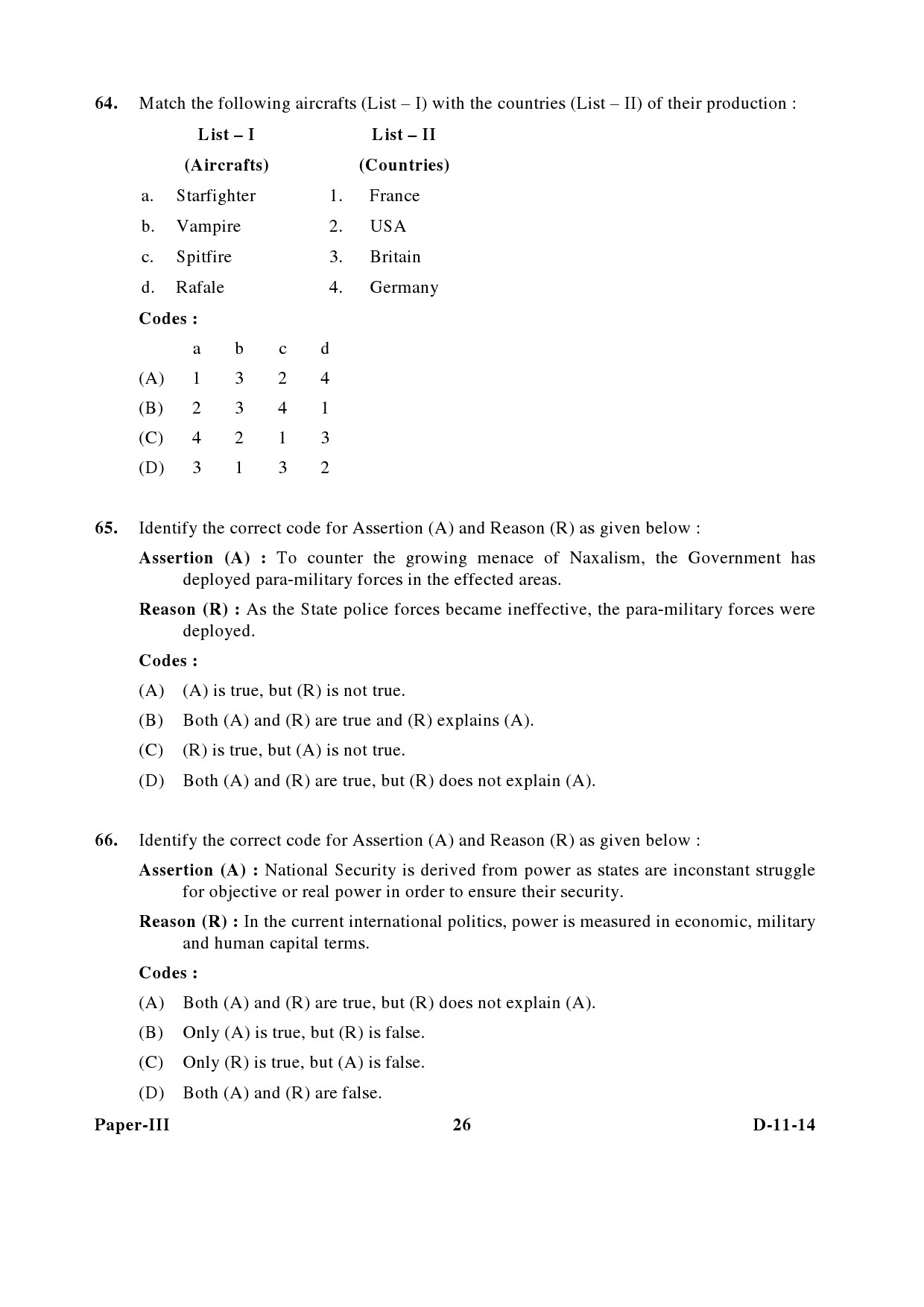 UGC NET Defence and Strategic Studies Question Paper III December 2014 26